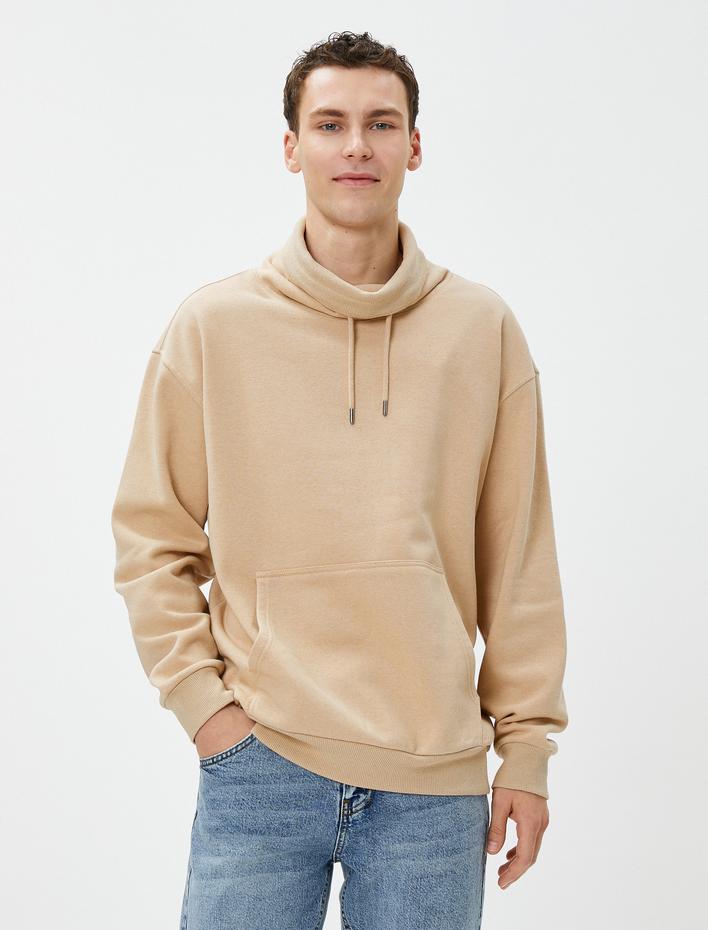  Oversize Sweatshirt Şal Yaka Kanguru Cepli Bağcıklı Şardonlu