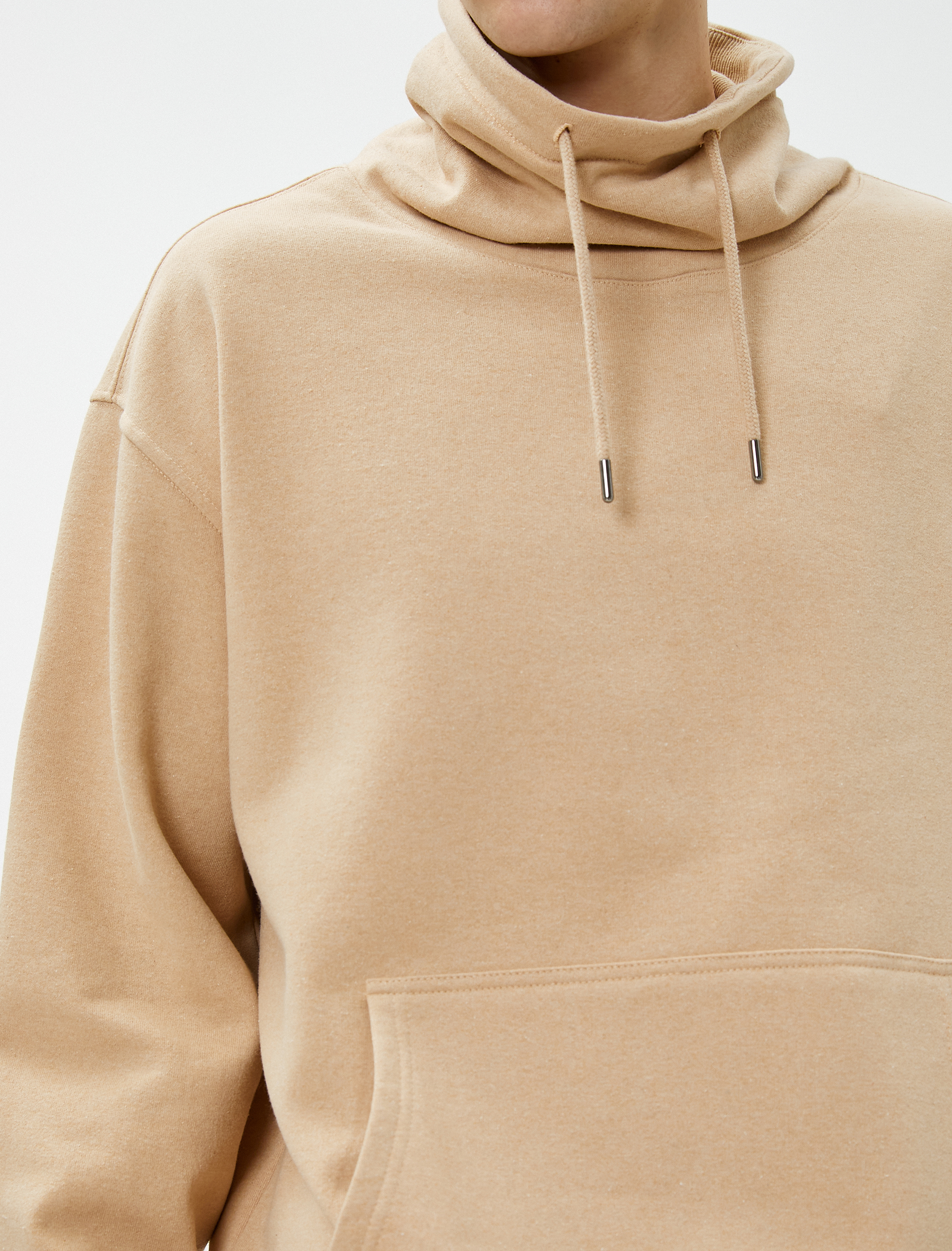   Oversize Sweatshirt Şal Yaka Kanguru Cepli Bağcıklı Şardonlu