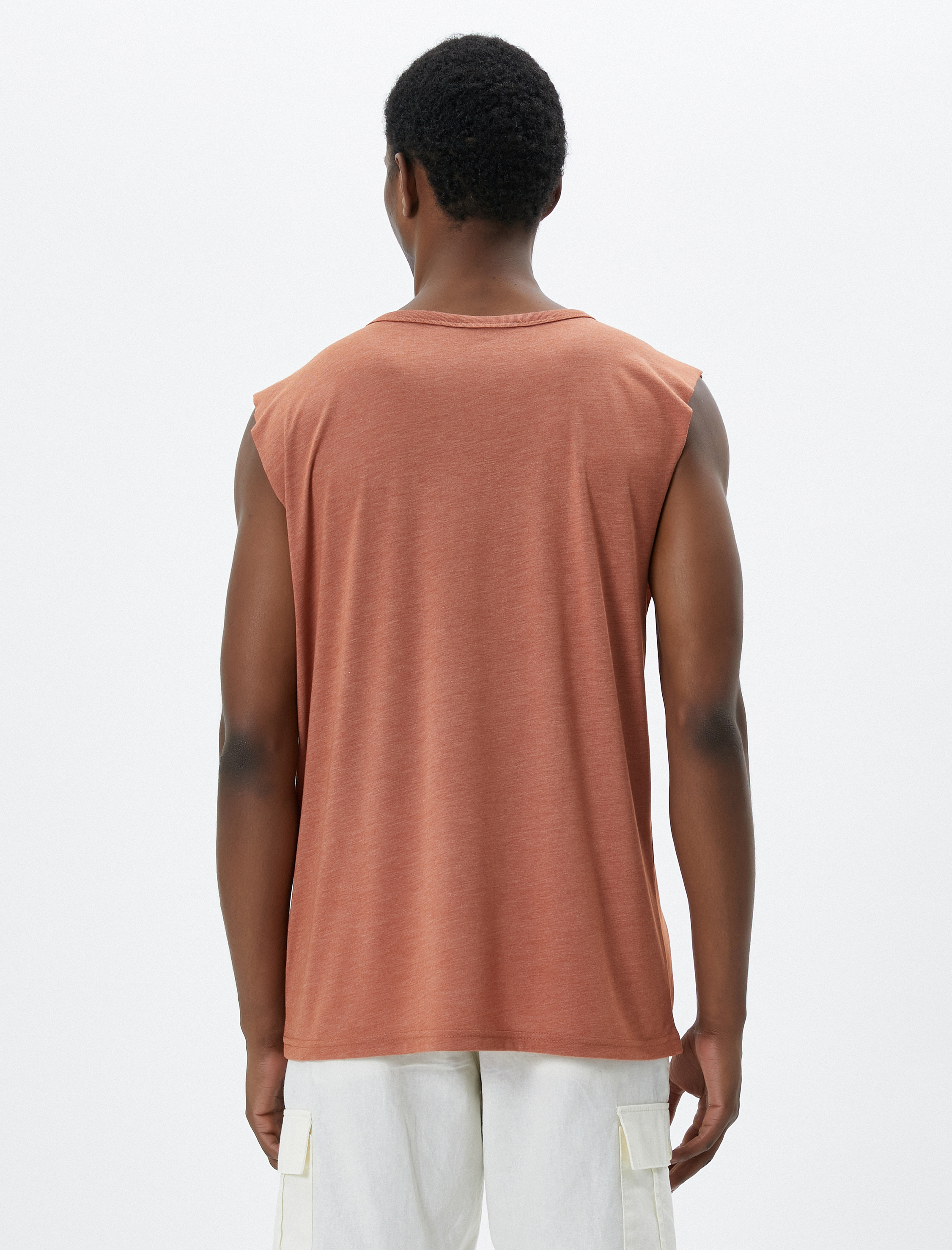   Palmiye Baskılı Kolsuz Tişört Bisiklet Yaka Viskon Karışımlı