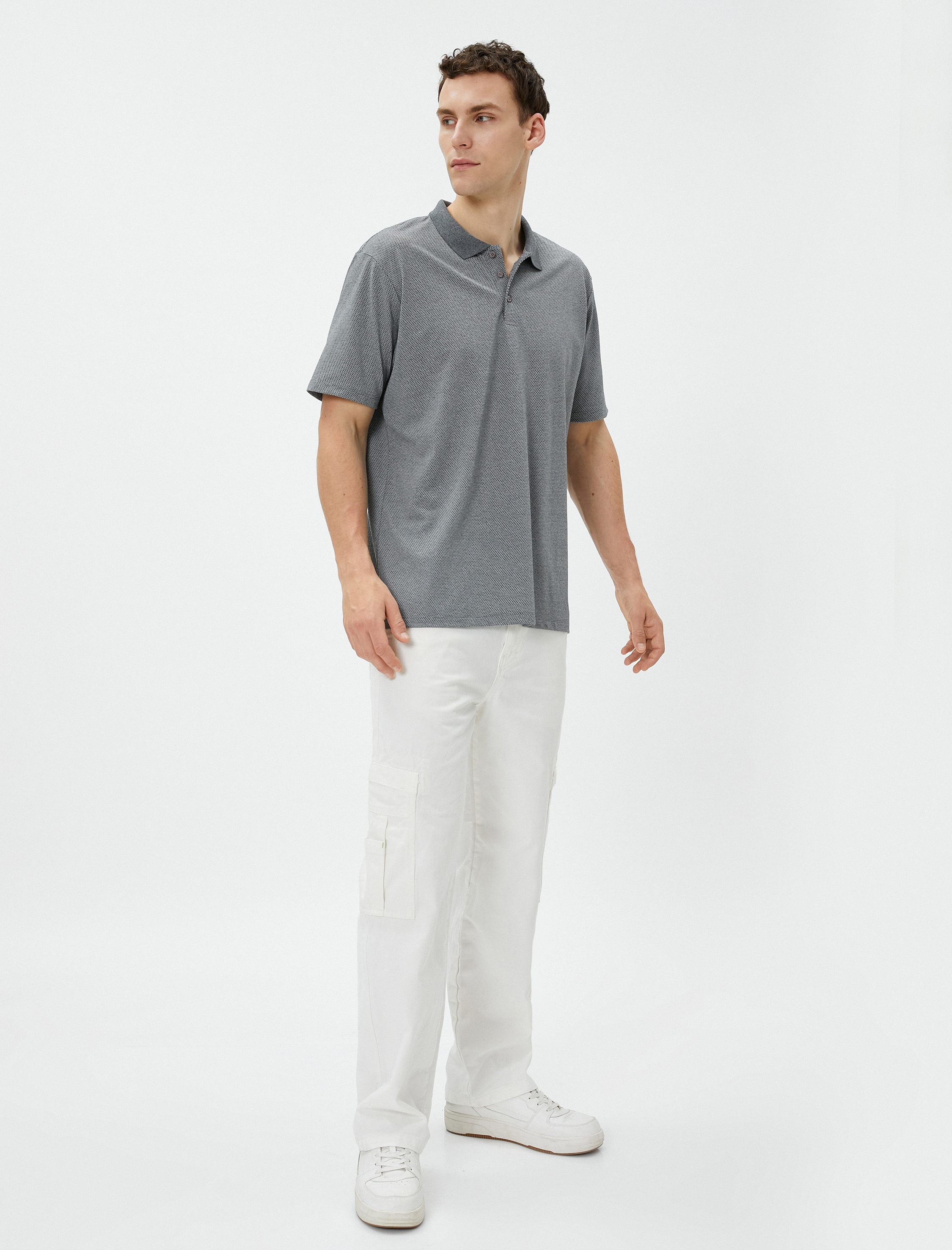   Basic Polo Yaka Tişört Düğmeli Kısa Kollu