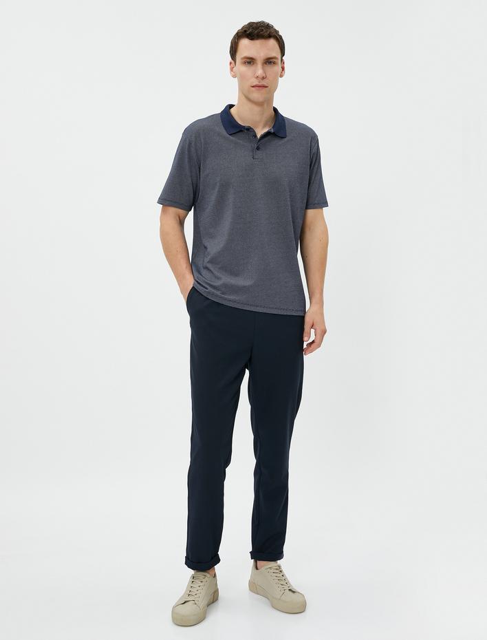  Basic Polo Yaka Tişört Düğmeli Kısa Kollu