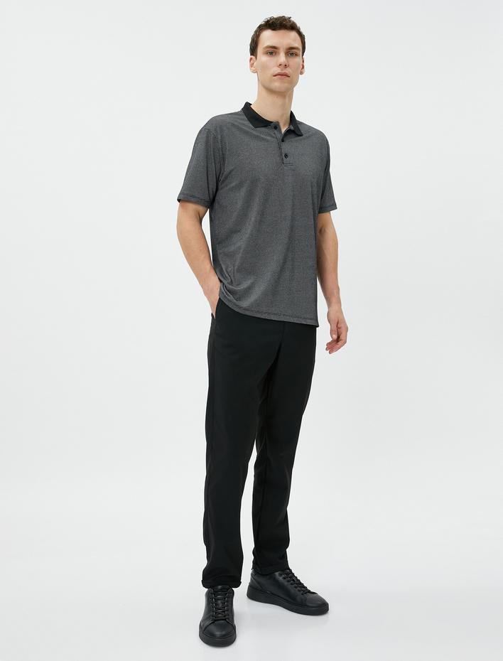 Basic Polo Yaka Tişört Düğmeli Kısa Kollu