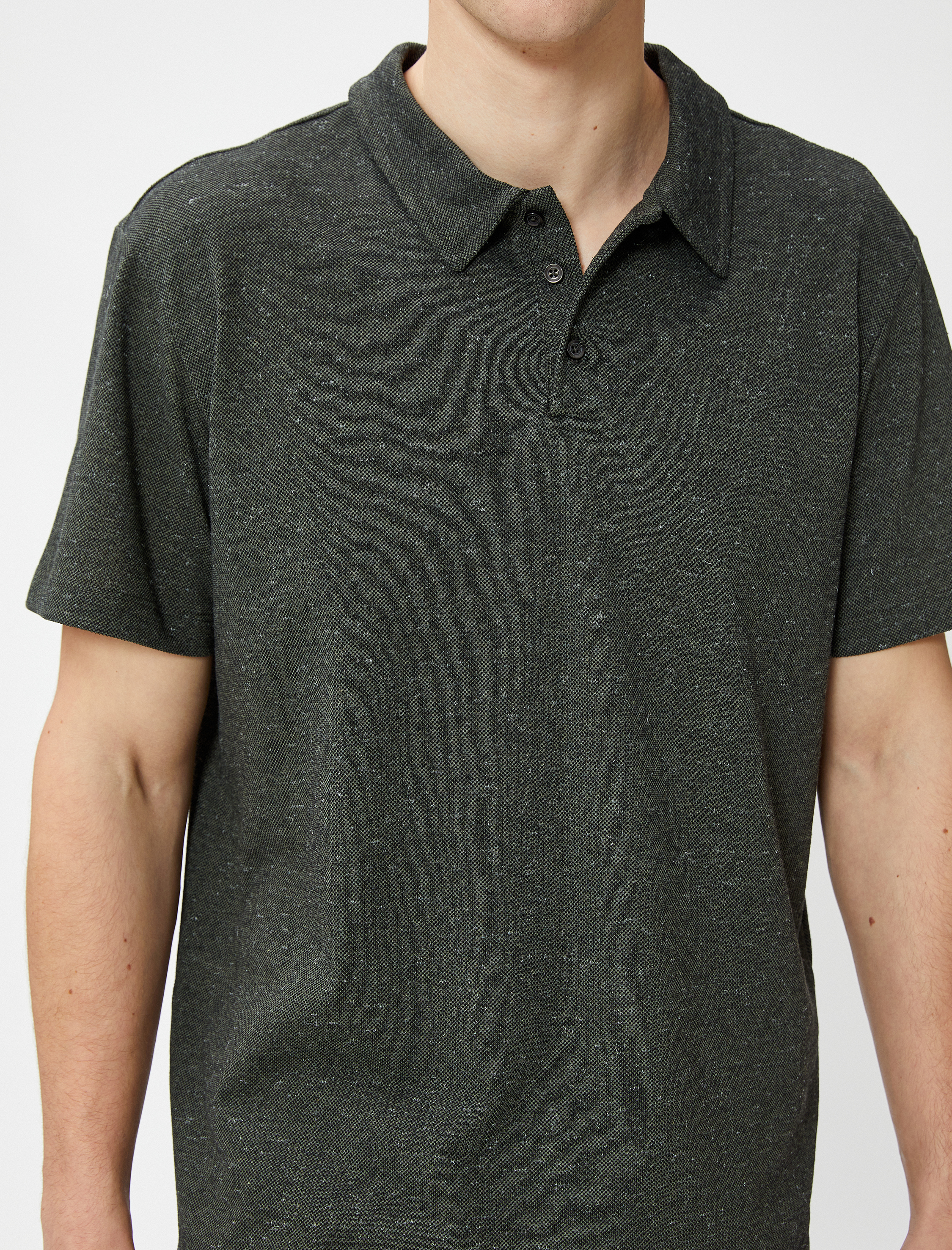   Kırçıllı Polo Yaka Tişört Düğmeli Kısa Kollu