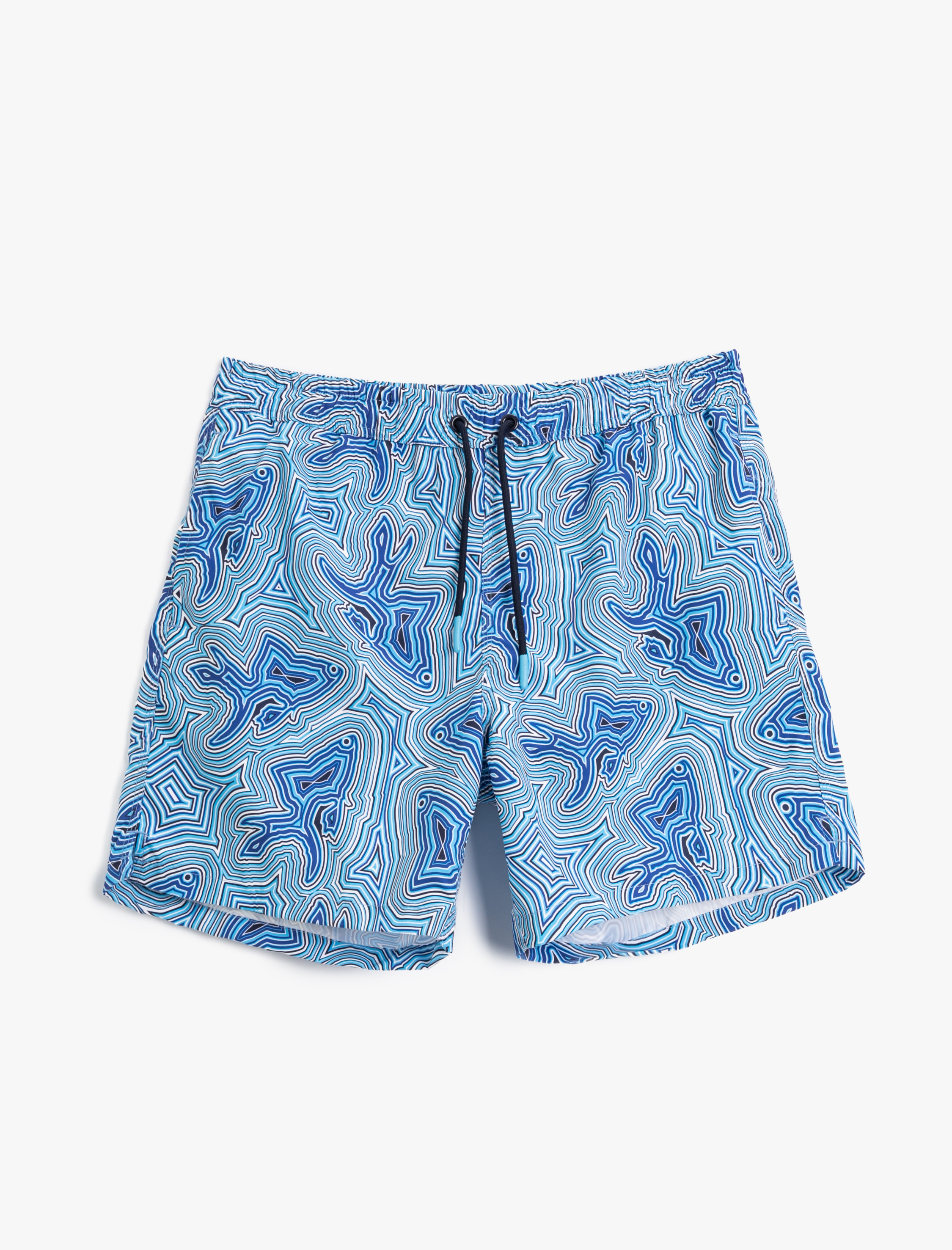 Deniz Şortu Soyut Baskılı Çok Renkli Beli Bağcıklı Cepli