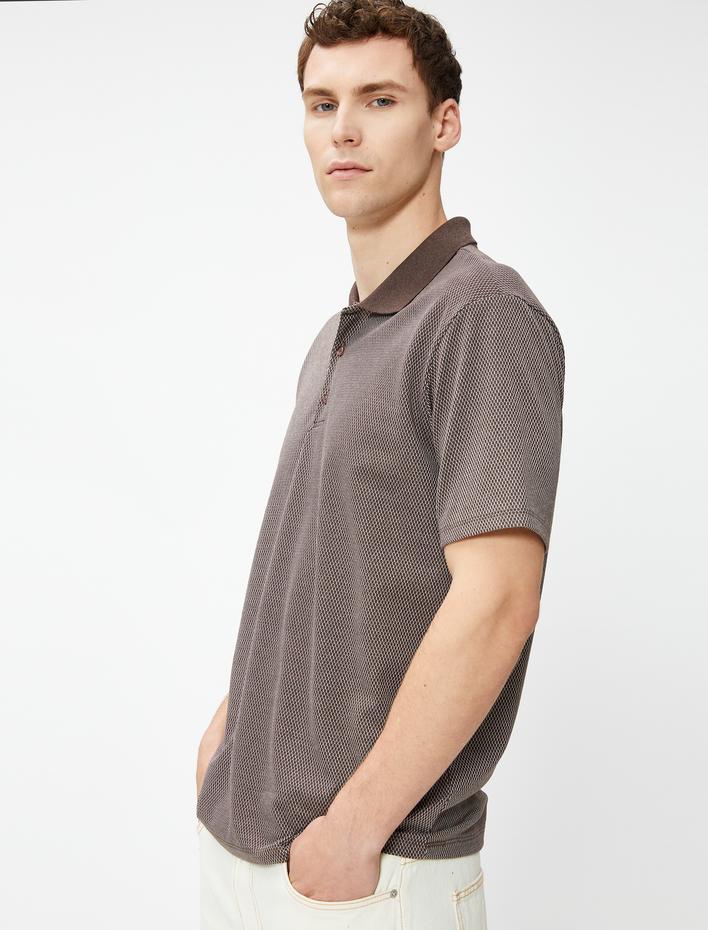  Polo Yaka Tişört Düğmeli Kısa Kollu Geometrik Baskılı