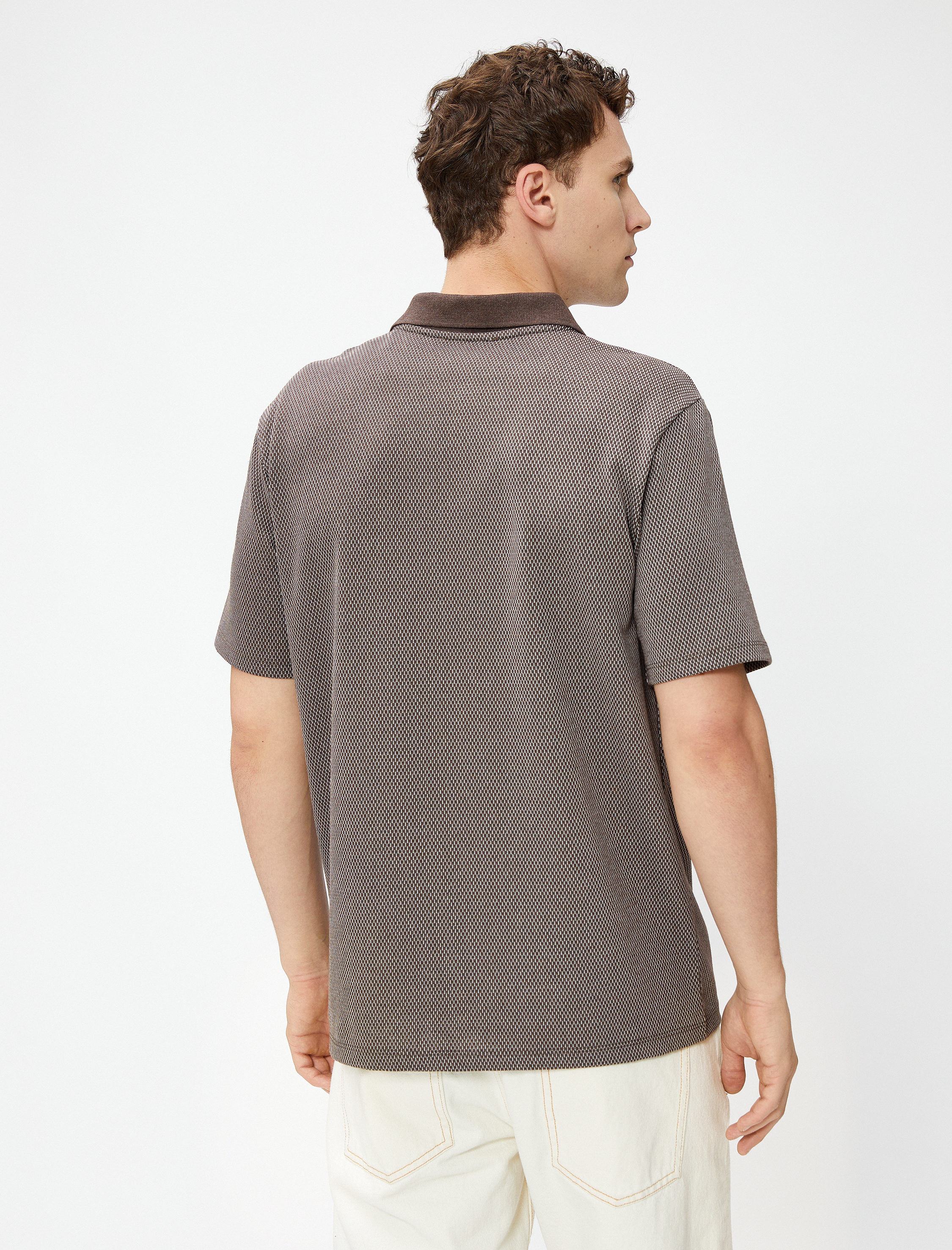   Polo Yaka Tişört Düğmeli Kısa Kollu Geometrik Baskılı