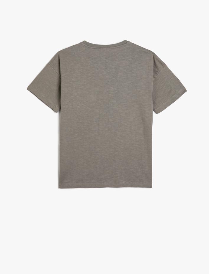 Erkek Çocuk Kısa Kollu Tişört Baskılı Kapaklı Cep Detaylı Bisiklet Yaka Pamuklu