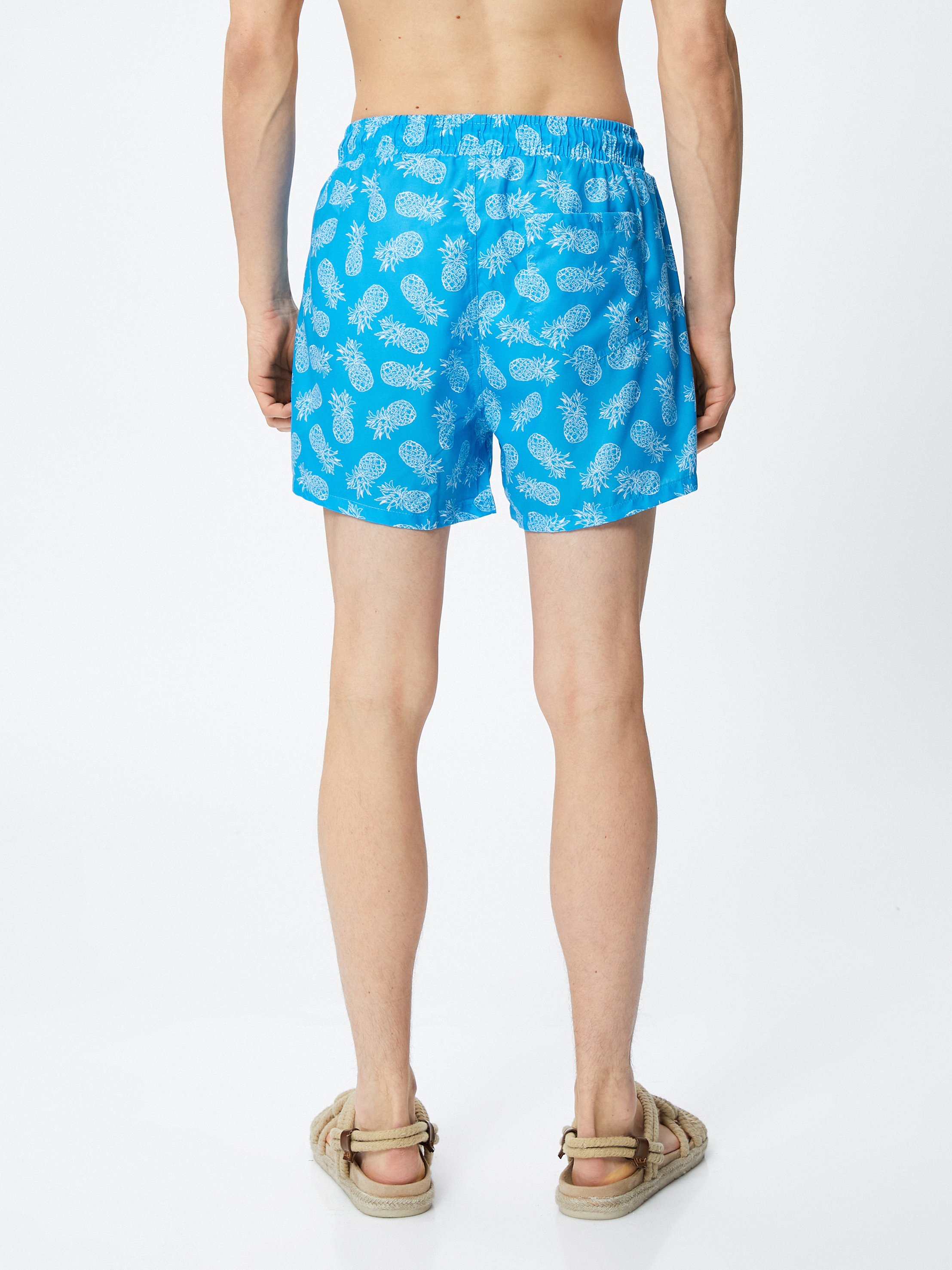   Kısa Deniz Şortu Ananas Baskılı Beli Bağcıklı Cepli