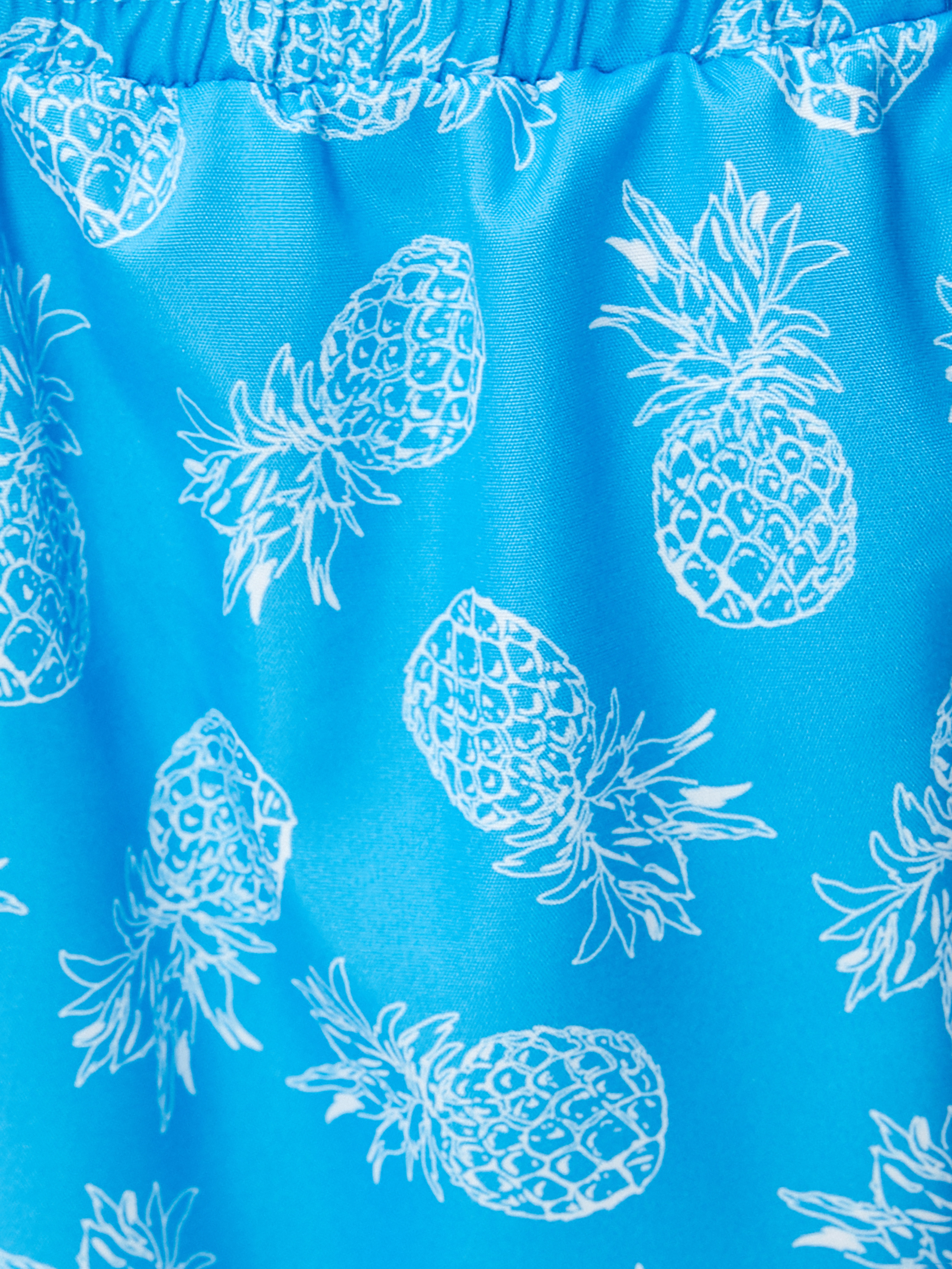   Kısa Deniz Şortu Ananas Baskılı Beli Bağcıklı Cepli