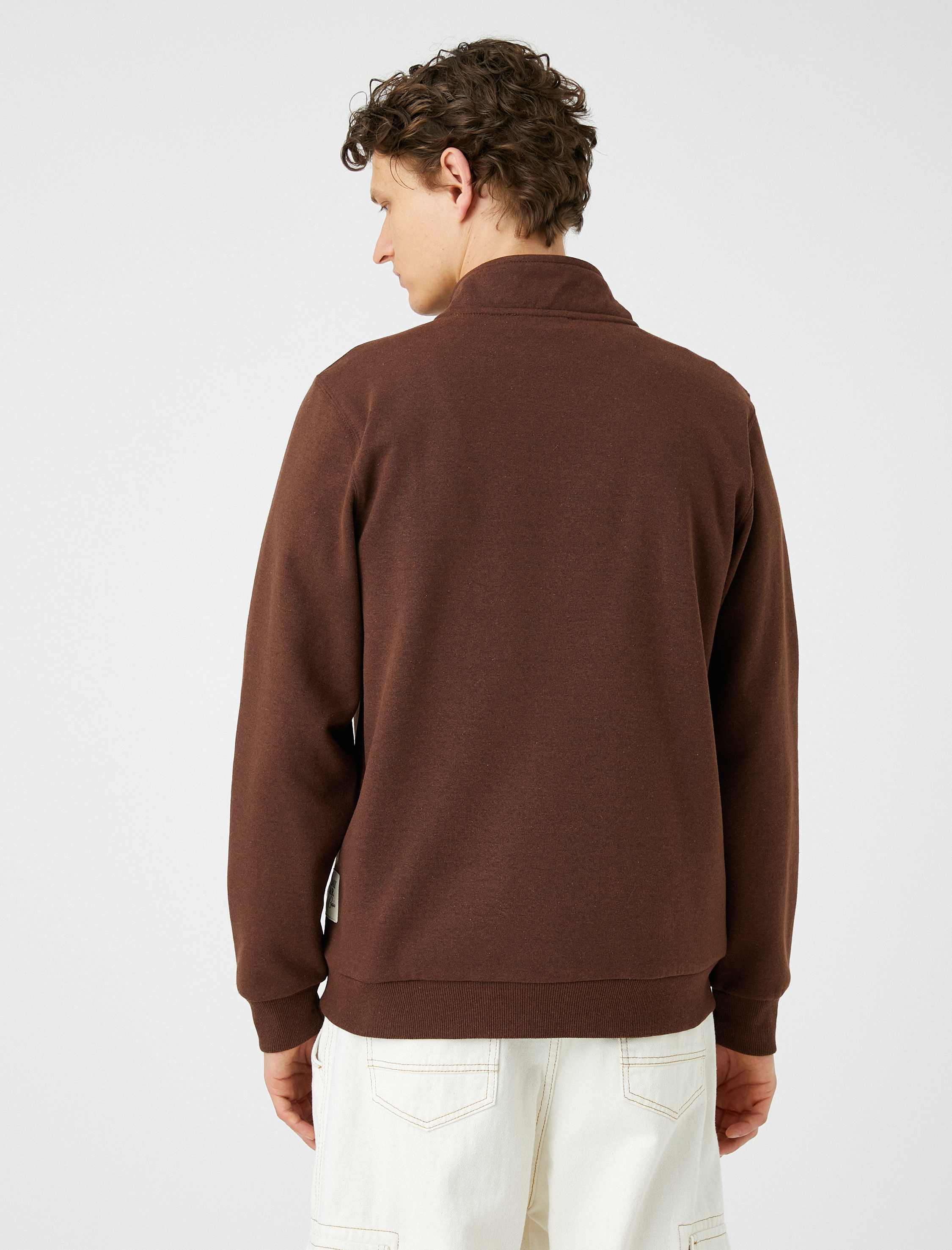   Yarım Fermuarlı Sweatshirt Dik Yaka Uzun Kollu Şardonlu