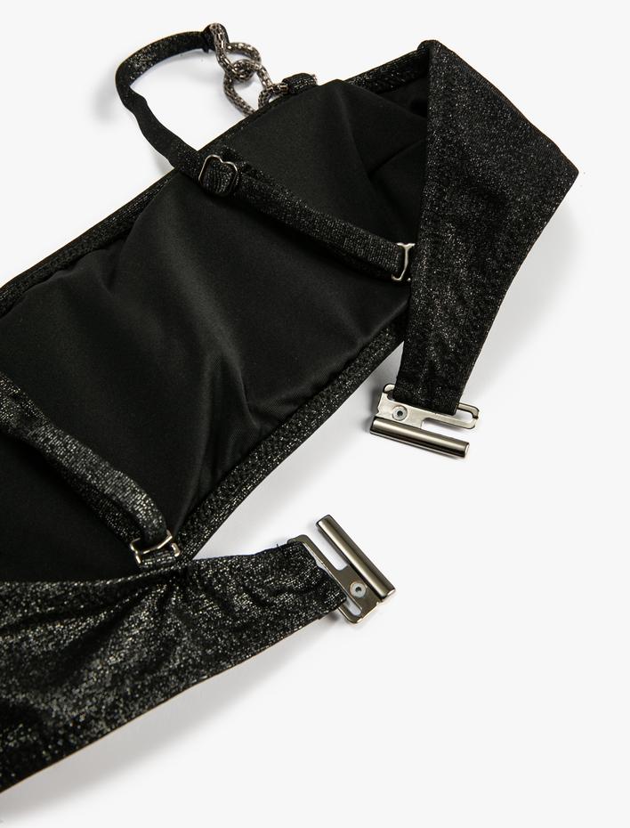  Simli Bikini Üstü Metal Aksesuar Detaylı Askılı Kaplı