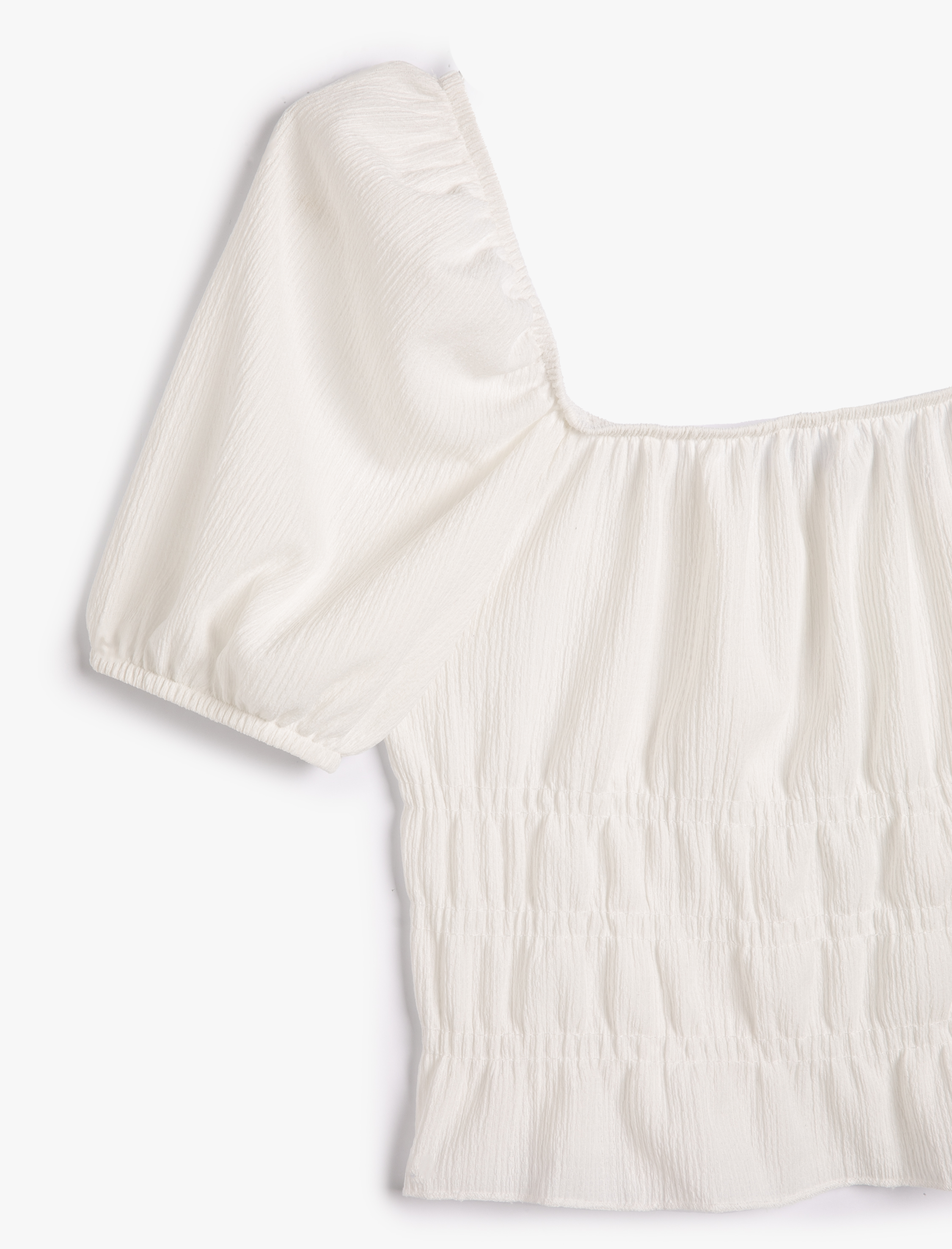   Balon Kollu Tişört Kare Yaka Fırfırlı Dokulu Bürümcük