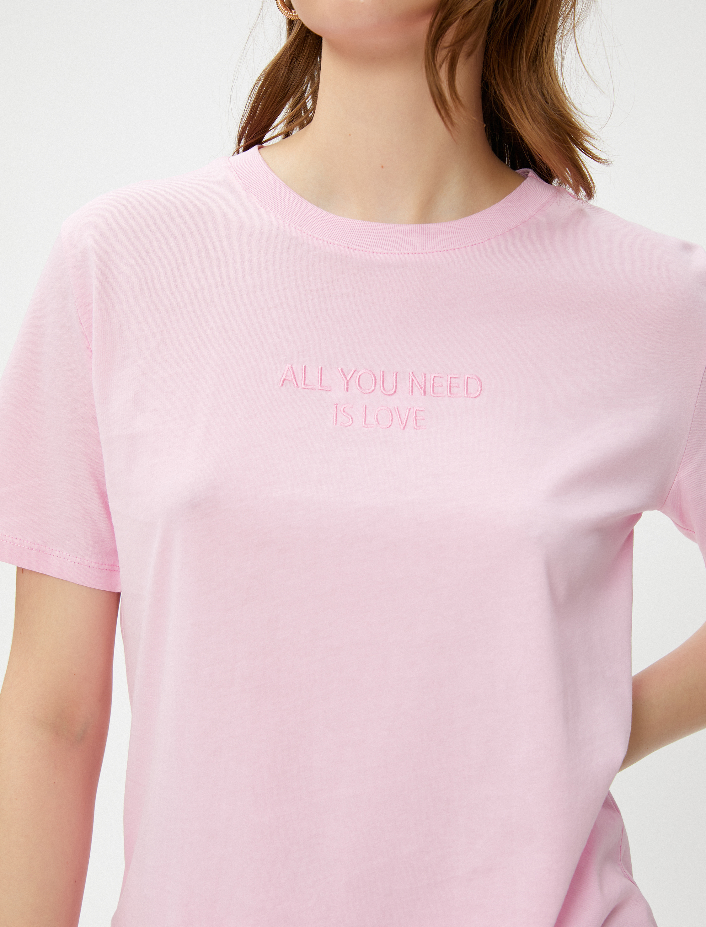   Yazı İşlemeli Tişört Bisiklet Yaka