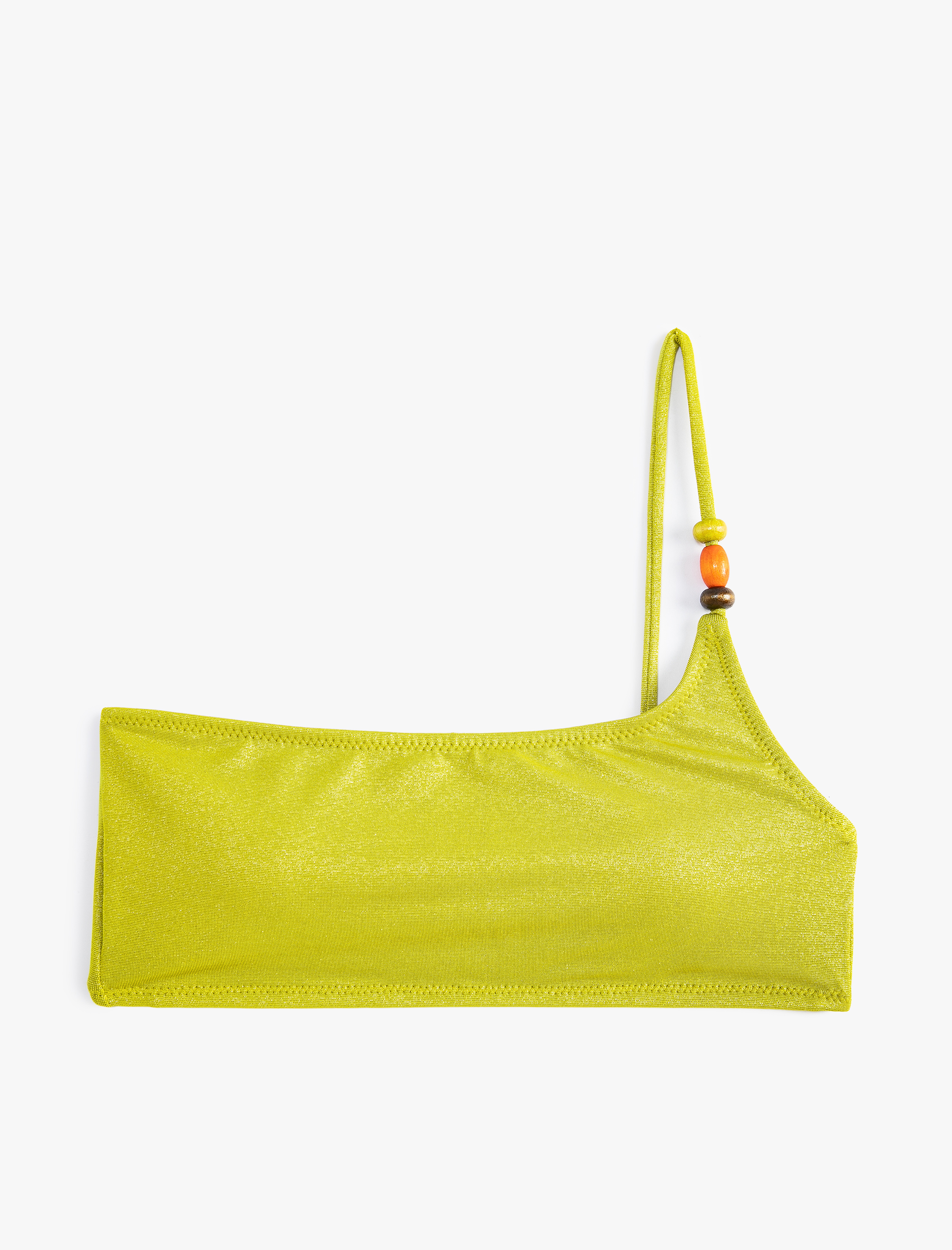   Simli Bikini Üstü Tek Omuz Boncuk Detaylı Kaplı