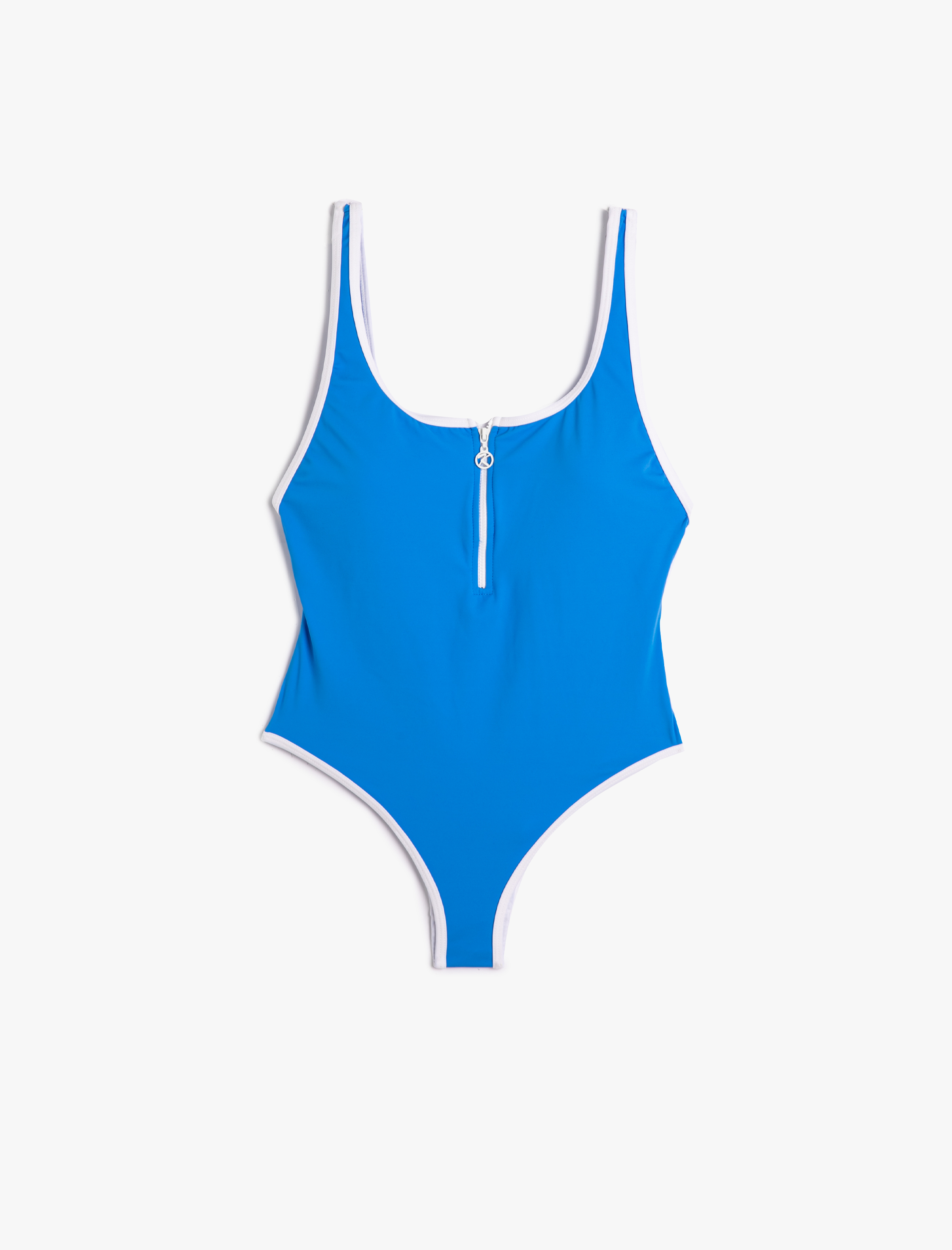   Yüzücü Mayosu U Yaka Kaplı Önü Fermuarlı Biye Detaylı