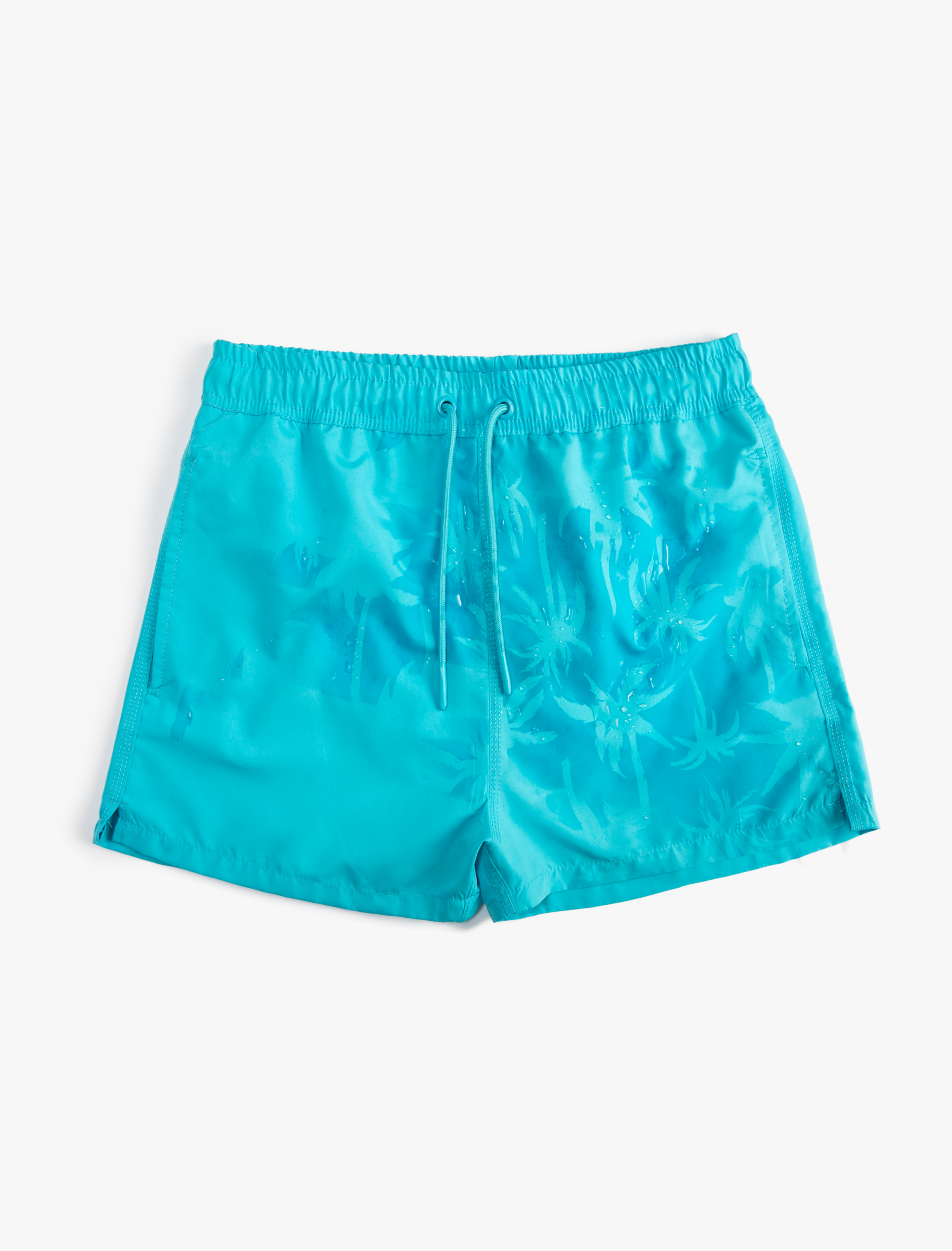 Kısa Deniz Şortu Suda Renk Değiştiren Beli Bağcıklı File Astarlı