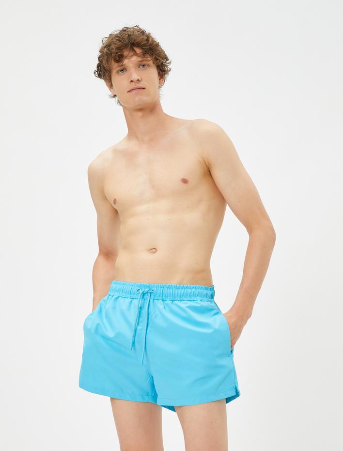  Kısa Deniz Şortu Suda Renk Değiştiren Beli Bağcıklı File Astarlı