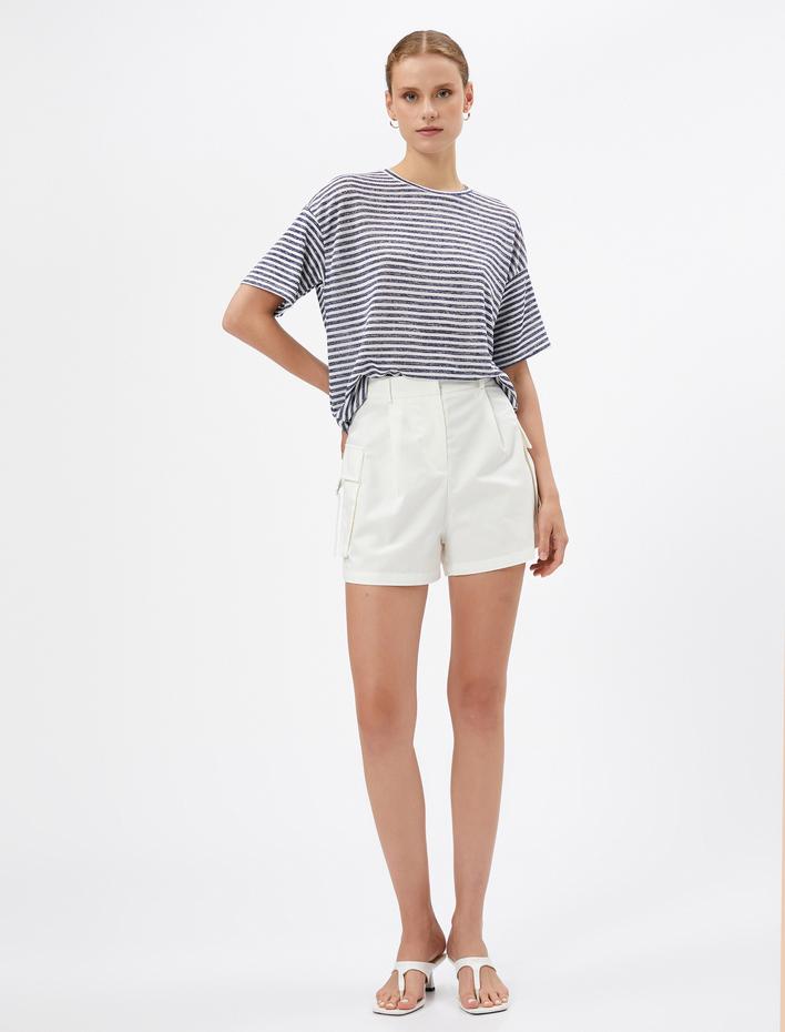  Kısa Kollu Bluz Bisiklet Yaka Düşük Omuzlu