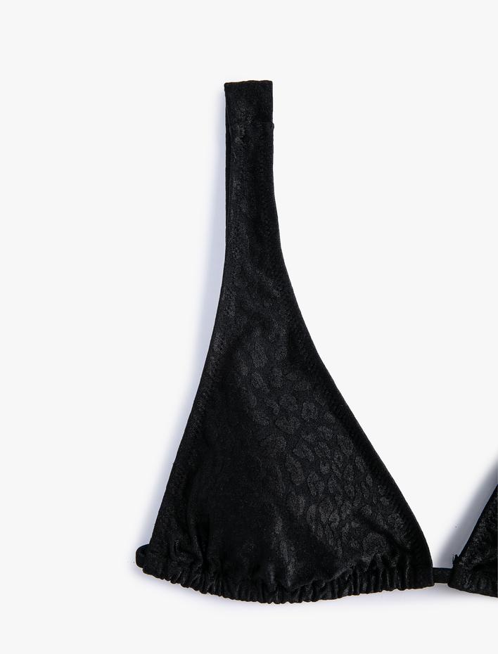 Üçgen Bikini Üstü Çiçek Dokulu Kalın Askılı