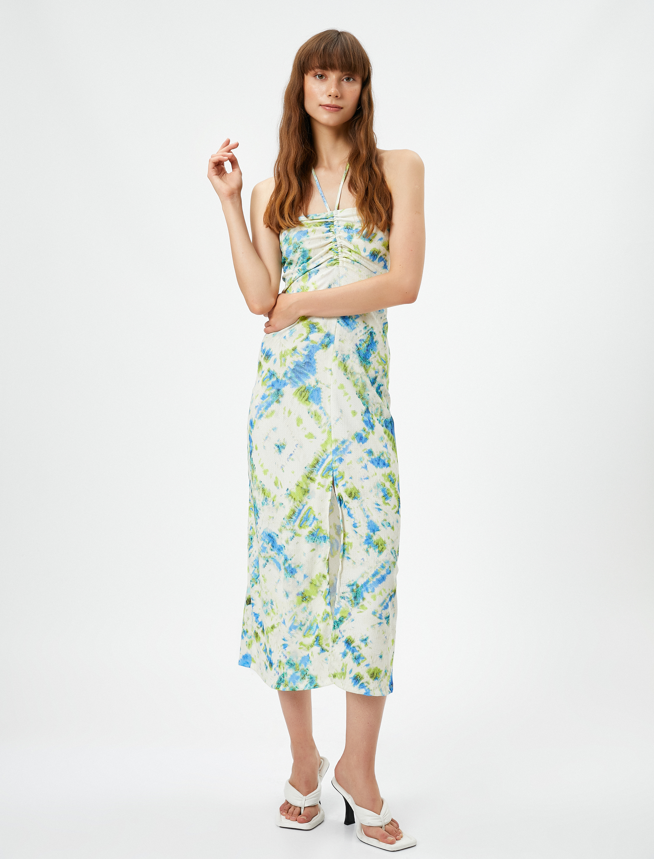   Koton X Şahika Ercümen - Halter Yaka Yırtmaçlı Midi Elbise