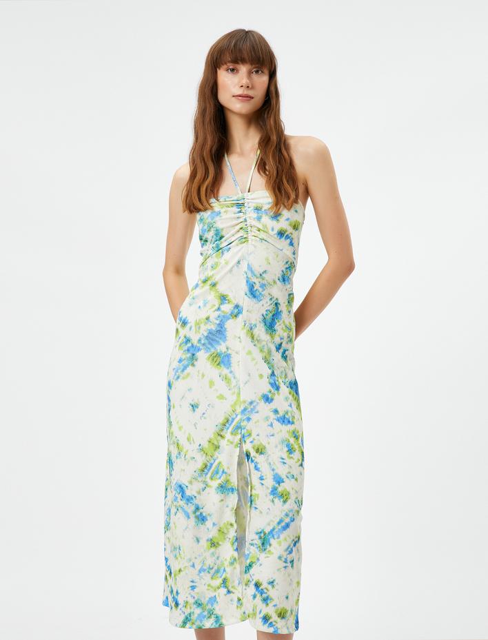  Koton X Şahika Ercümen - Halter Yaka Yırtmaçlı Midi Elbise