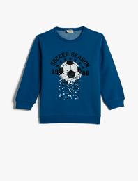 Sweatshirt Uzun Kollu Bisiklet Yaka Futbol Baskılı Şardonlu Pamuklu