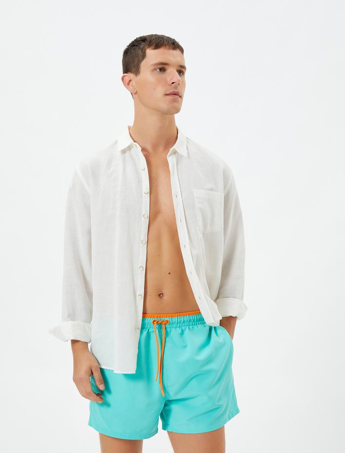  Deniz Şortu Kısa Beli Bağcıklı Cepli