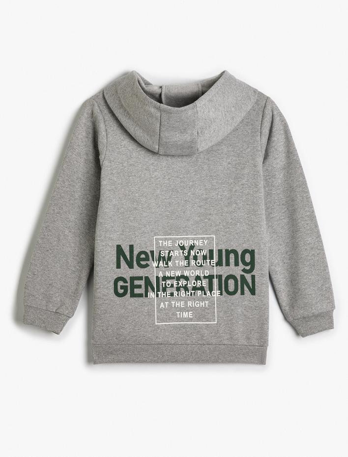 Erkek Çocuk Kapşonlu Sweatshirt Uzun Kollu Slogan İşlemeli Şardonlu