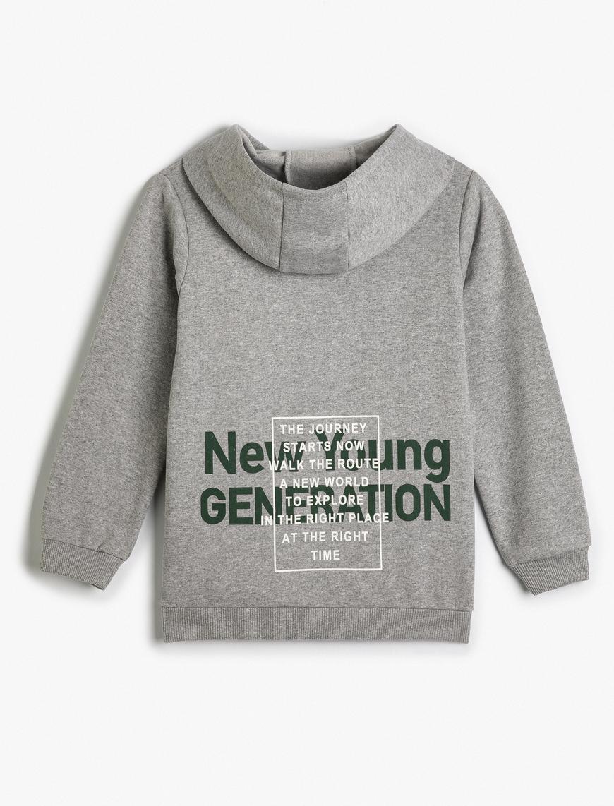  Erkek Çocuk Kapşonlu Sweatshirt Uzun Kollu Slogan İşlemeli Şardonlu