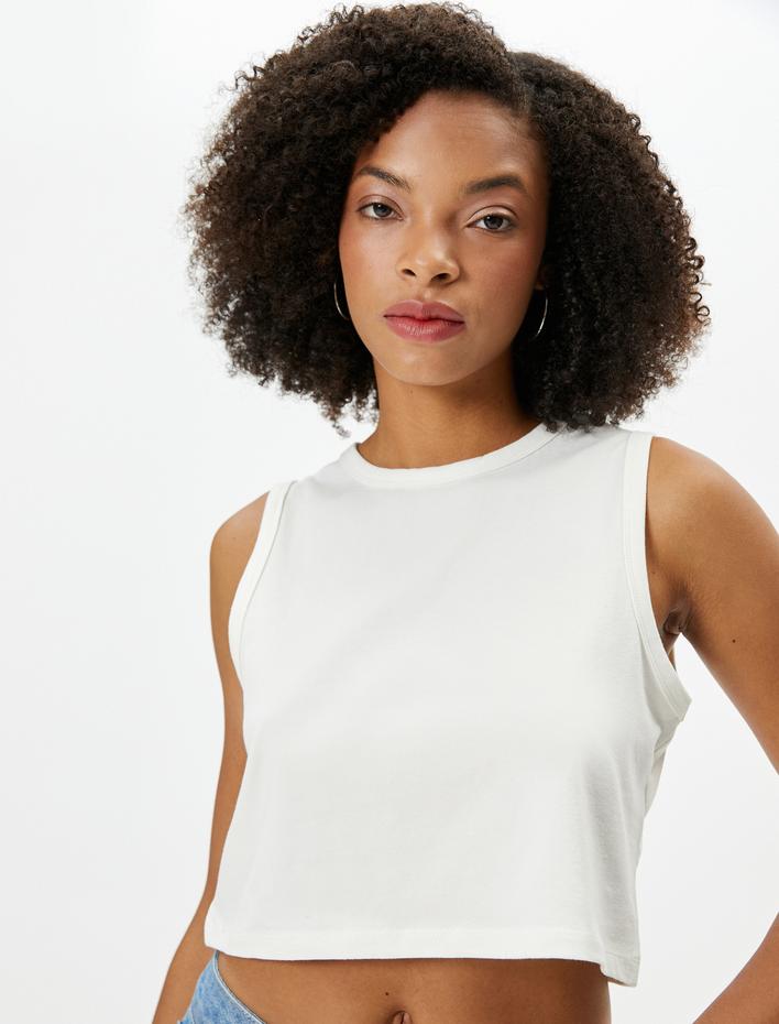  Kolsuz Basic Crop Tişört Bisiklet Yaka Pamuklu