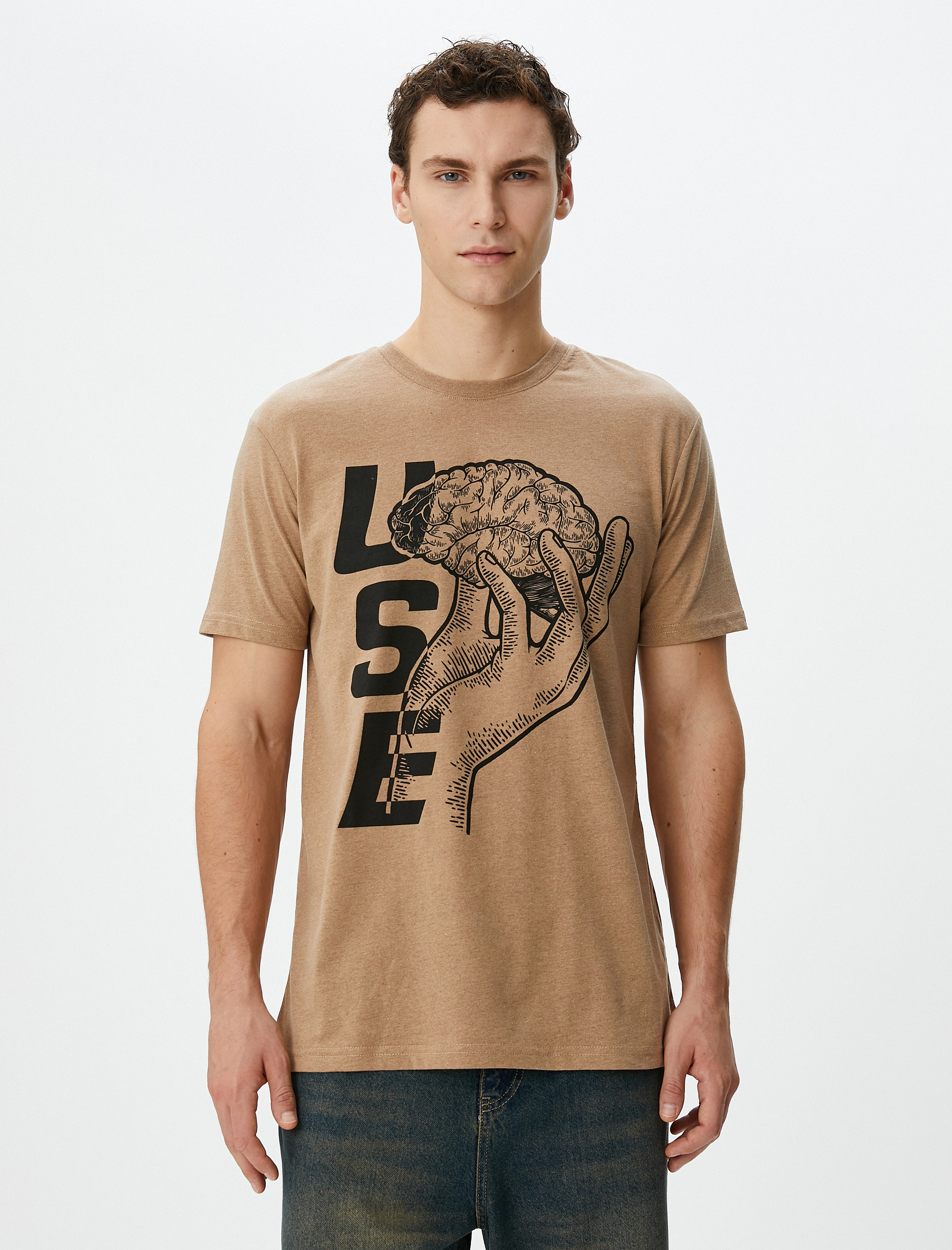   Slogan Baskılı Tişört Bisiklet Yaka Kısa Kollu