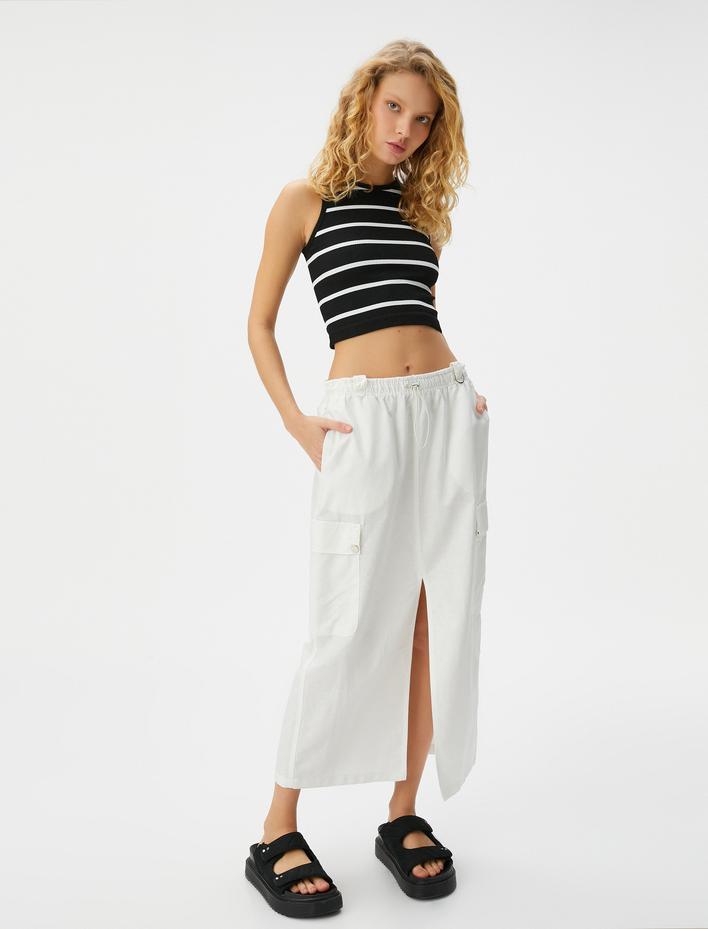  Crop Atlet Bisiklet Yaka Kolsuz Slim Fit Ribanalı