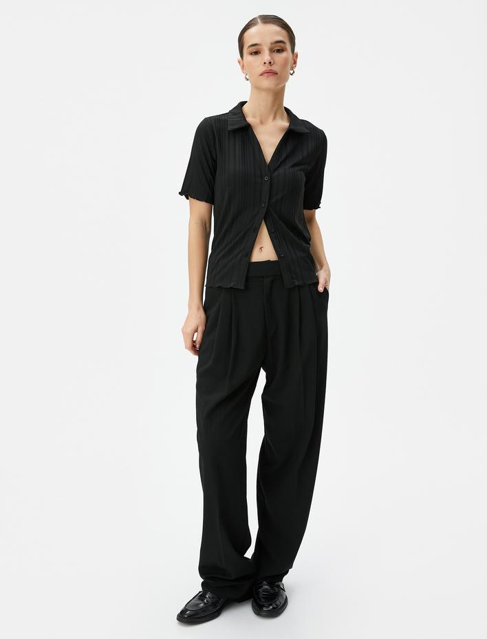  Kısa Kollu Tişört Gömlek Yaka Düğmeli