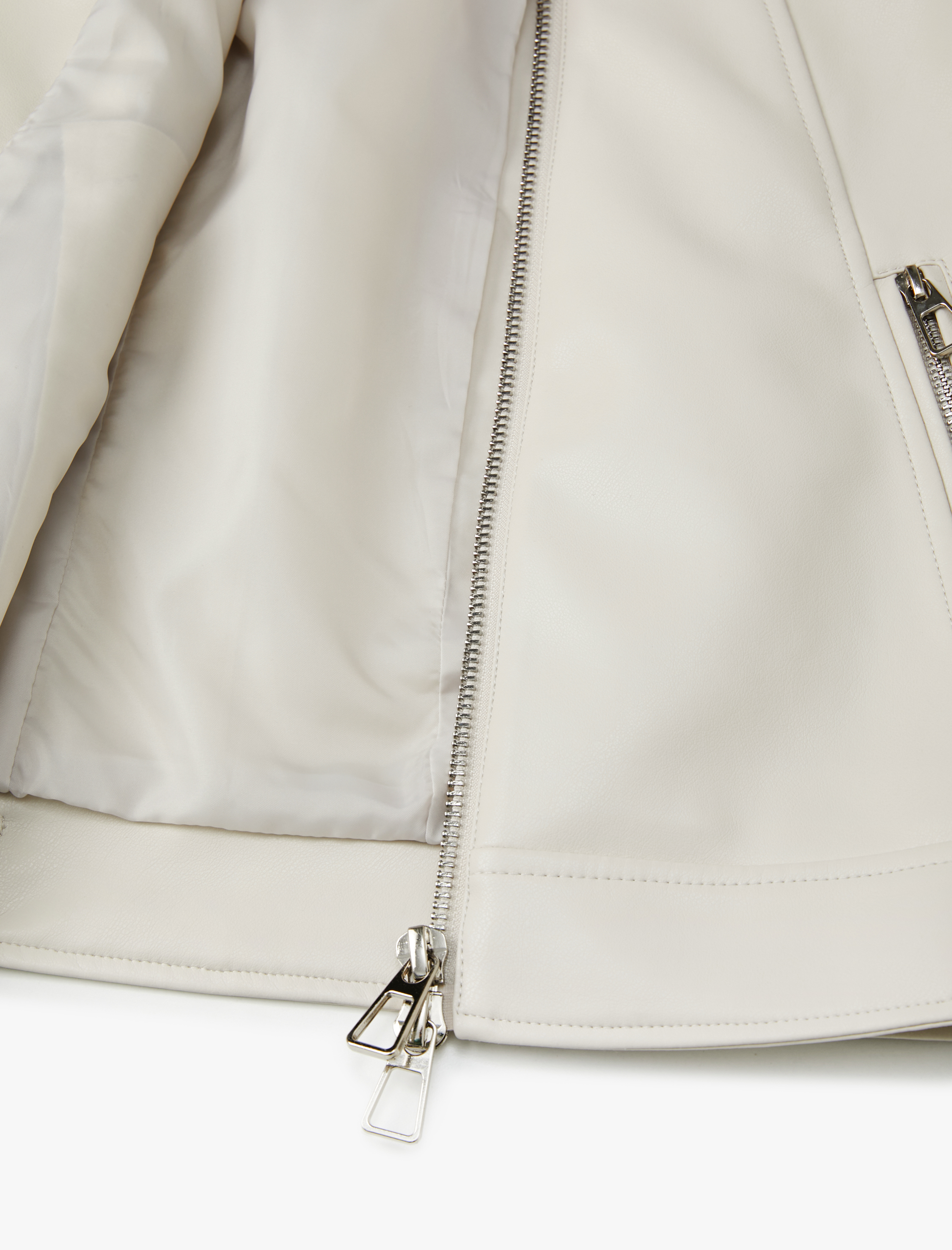   Suni Deri Biker Ceket Fermuarlı Cepli