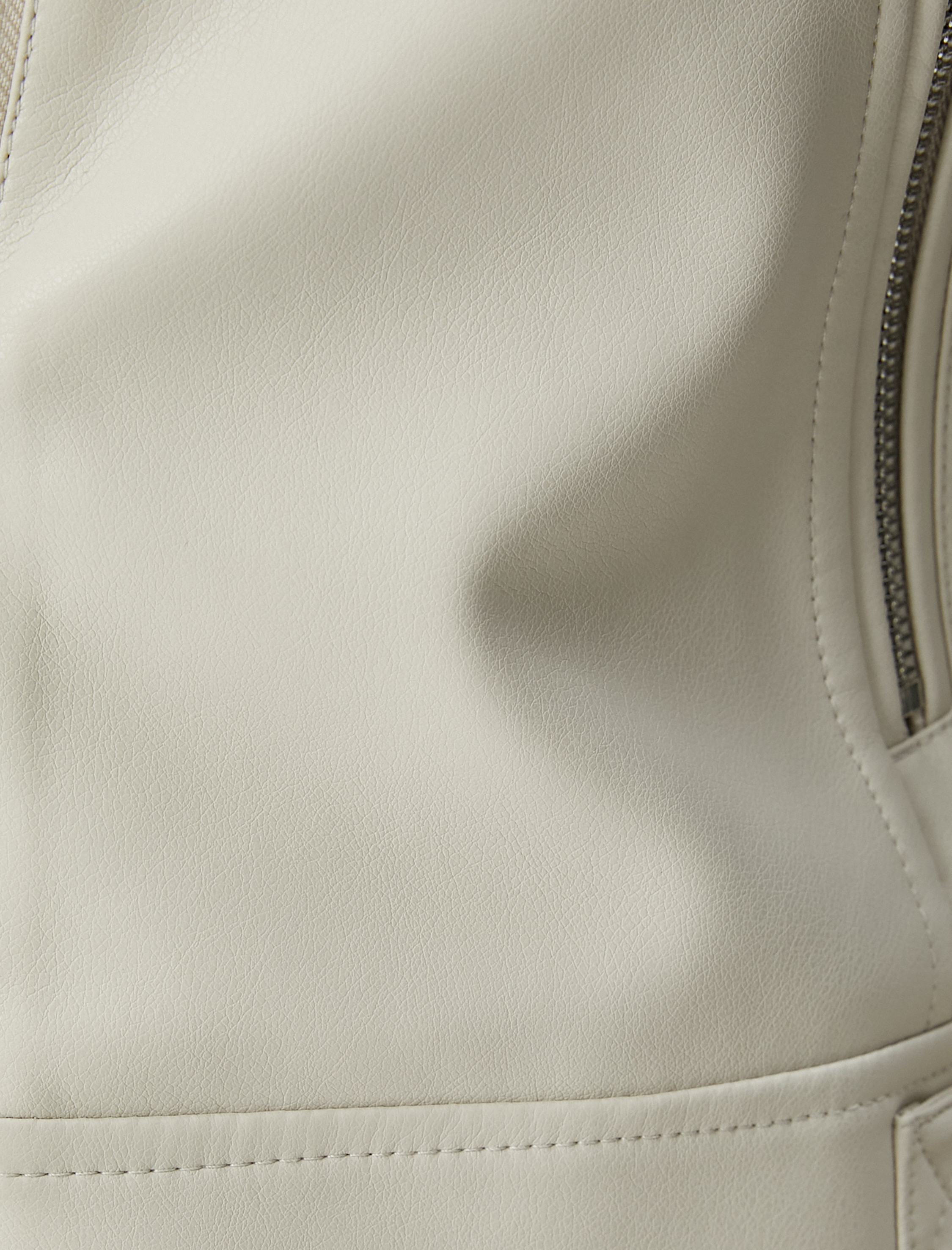   Suni Deri Biker Ceket Fermuarlı Cepli