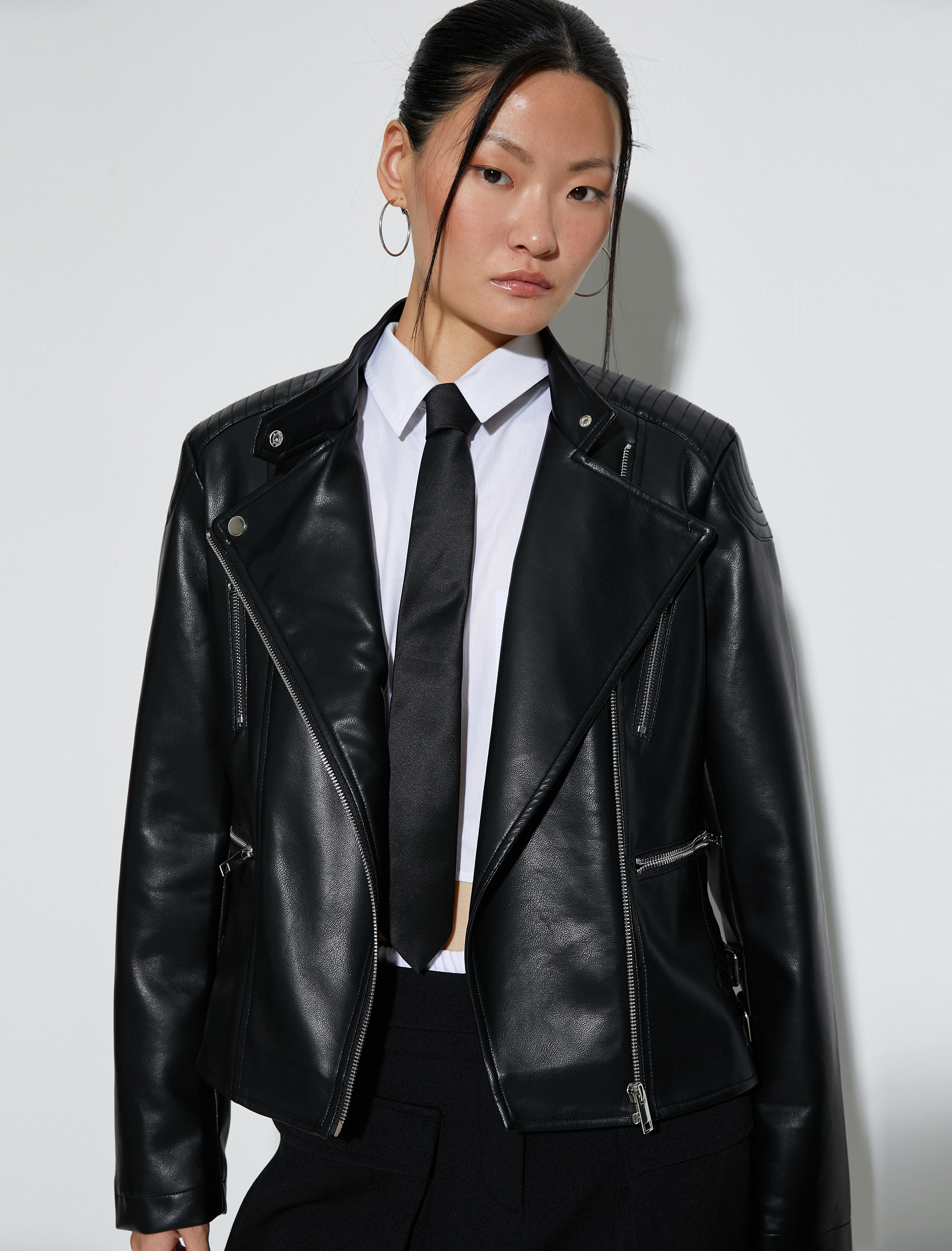   Suni Deri Ceket Anvelop Fermuarlı Cepli