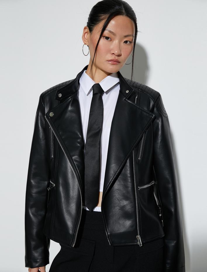  Suni Deri Ceket Anvelop Fermuarlı Cepli