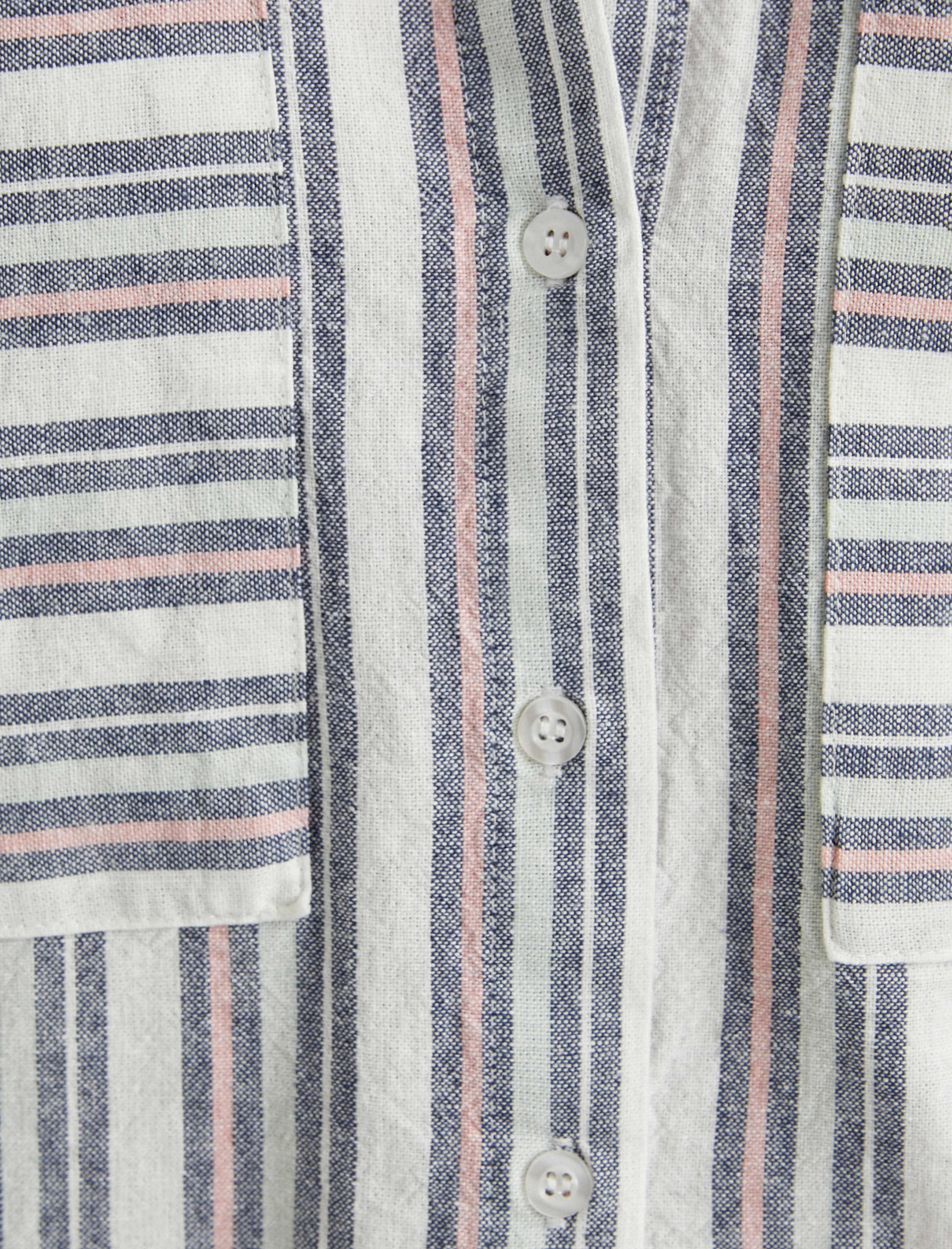   Keten Karışımlı Gömlek Kısa Kollu Düğmeli Cepli