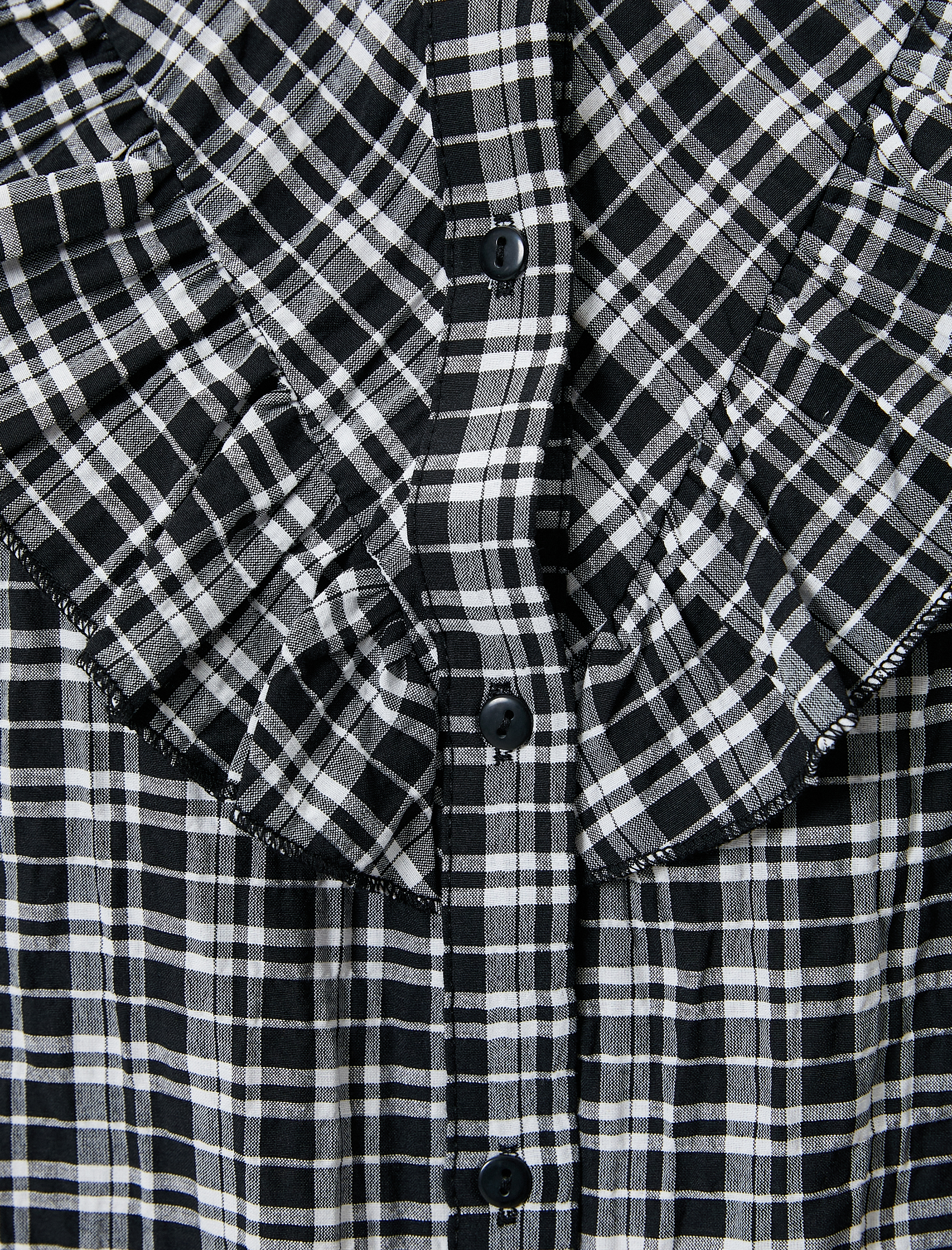   Fırfırlı Gömlek Uzun Kollu Dik Yaka Pamuk Karışımlı