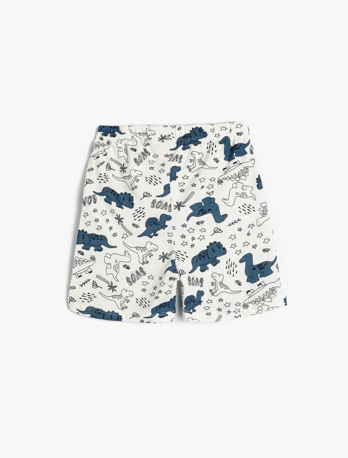 Erkek Bebek Dinozorlu Şort Beli Bağlamalı Pamuklu