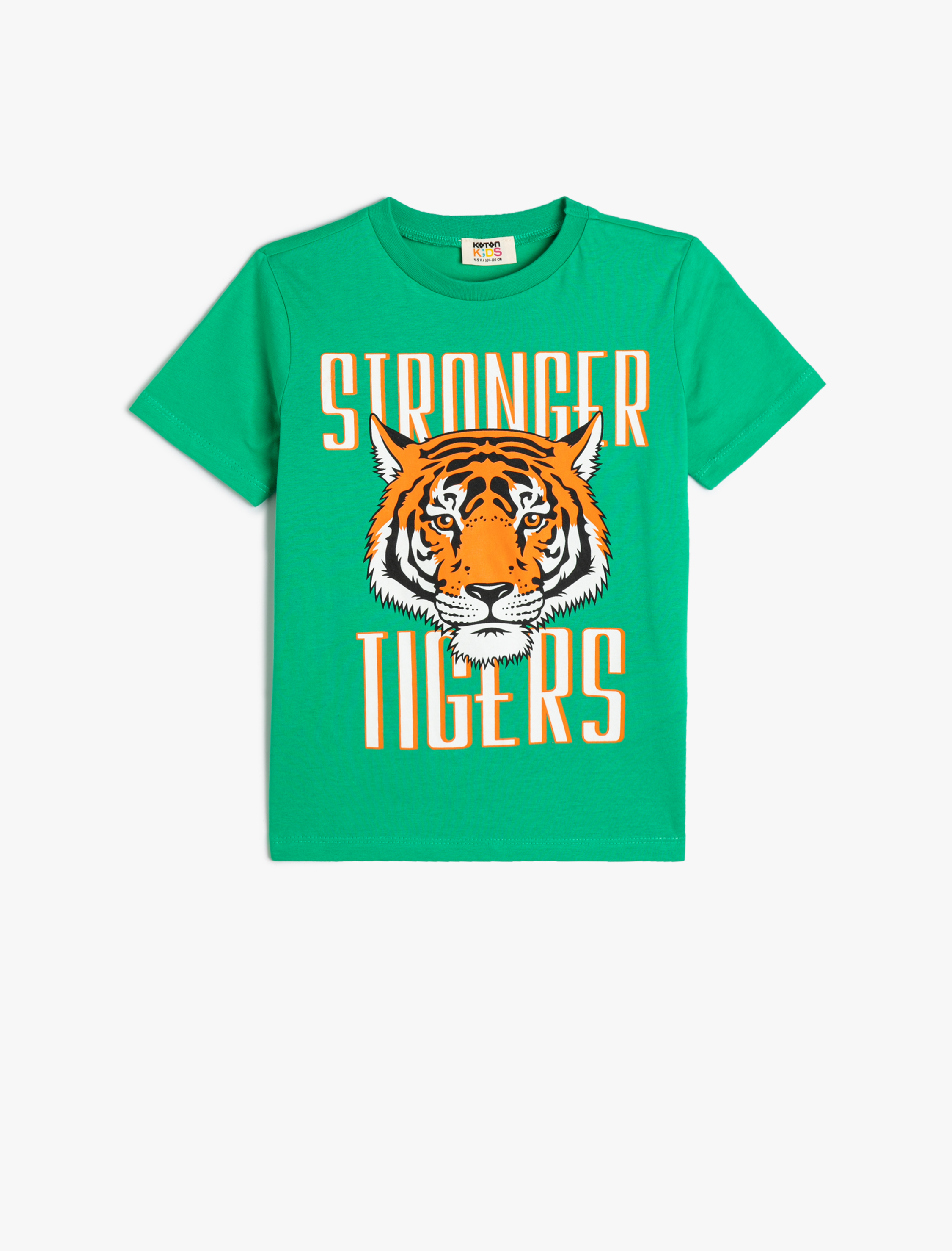  Erkek Çocuk Kaplanlı Tişört Kısa Kollu Bisiklet Yaka Pamuklu