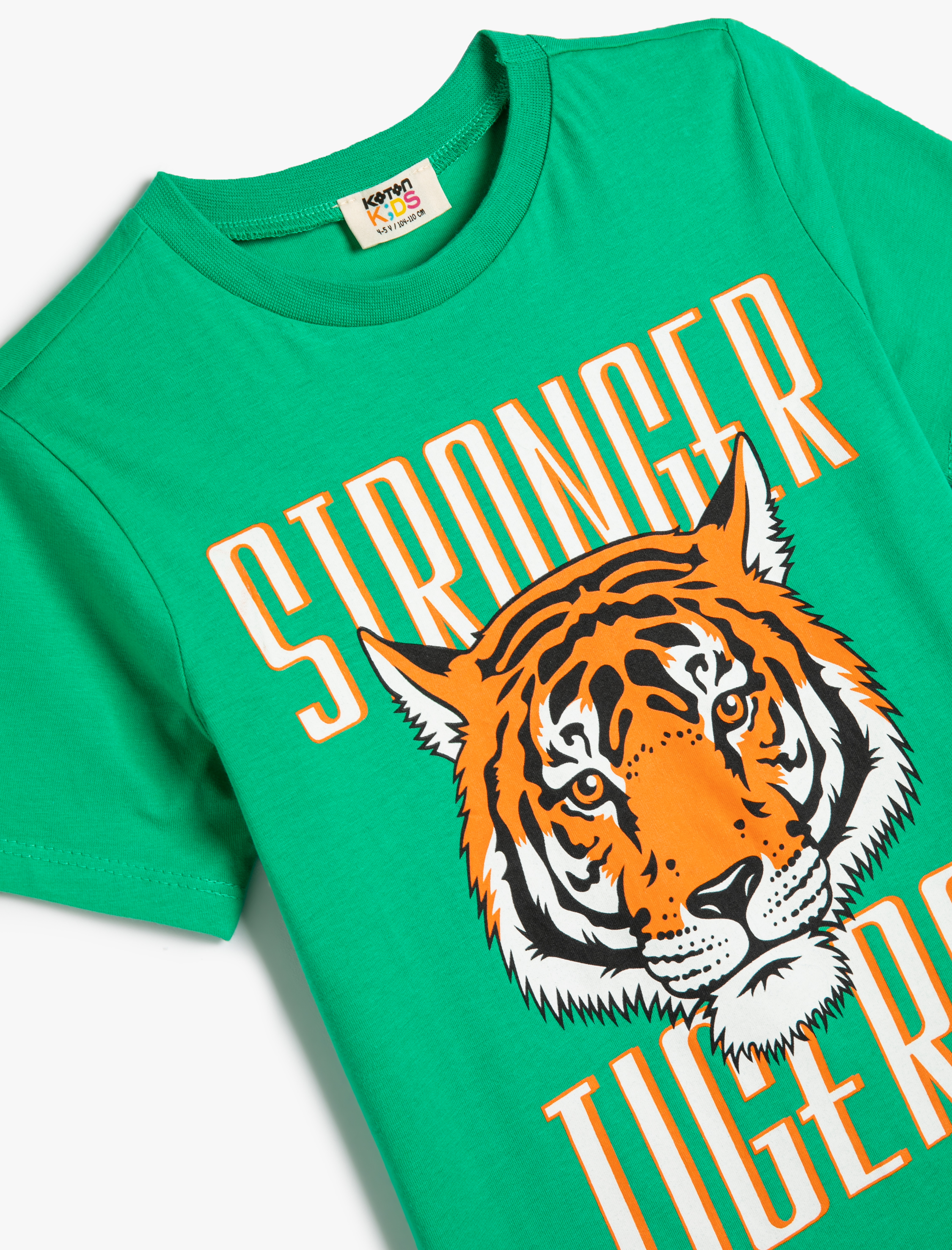  Erkek Çocuk Kaplanlı Tişört Kısa Kollu Bisiklet Yaka Pamuklu