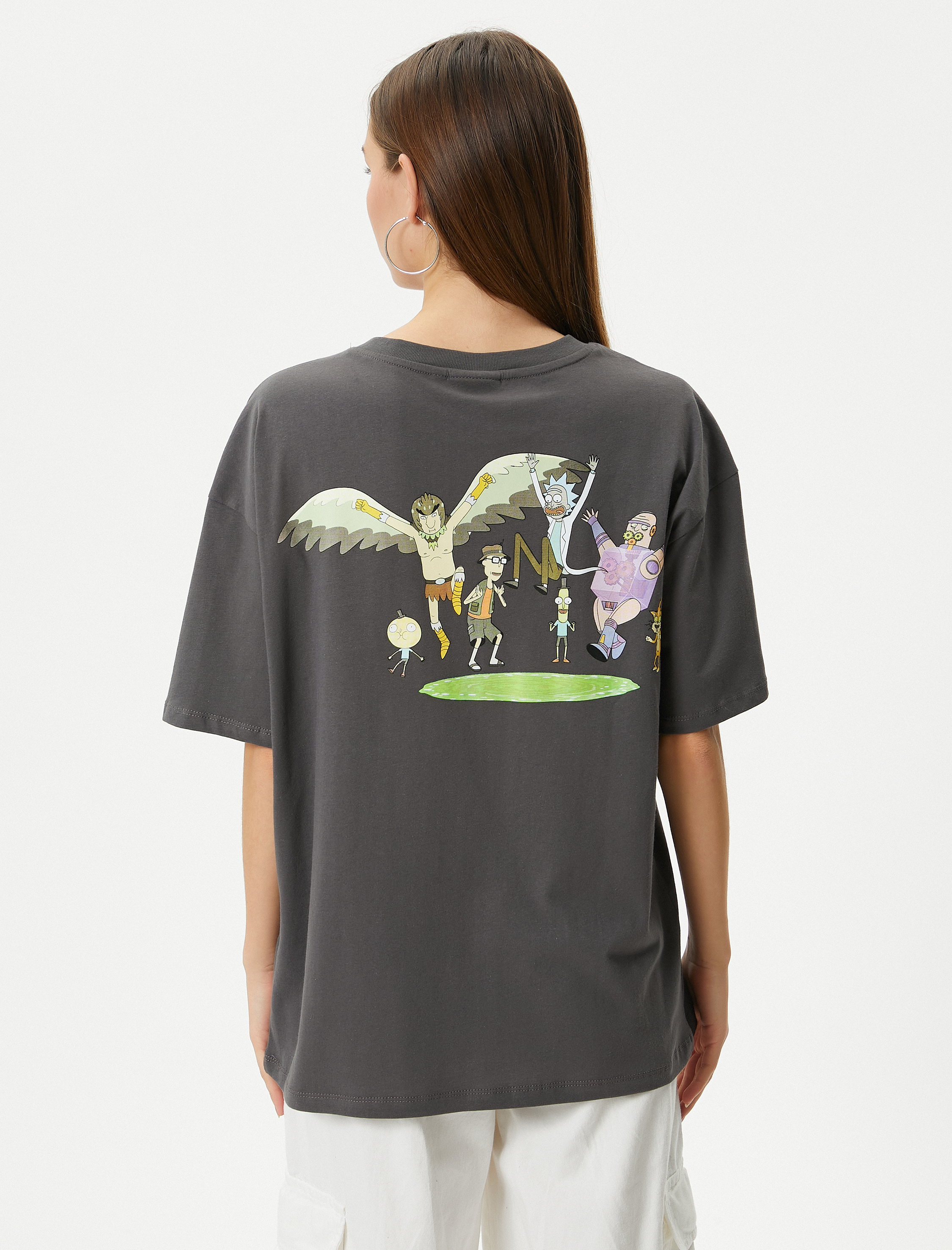   Rick and Morty Tişört Arkası Baskılı Lisanslı Kısa Kollu Bisiklet Yaka Pamuklu