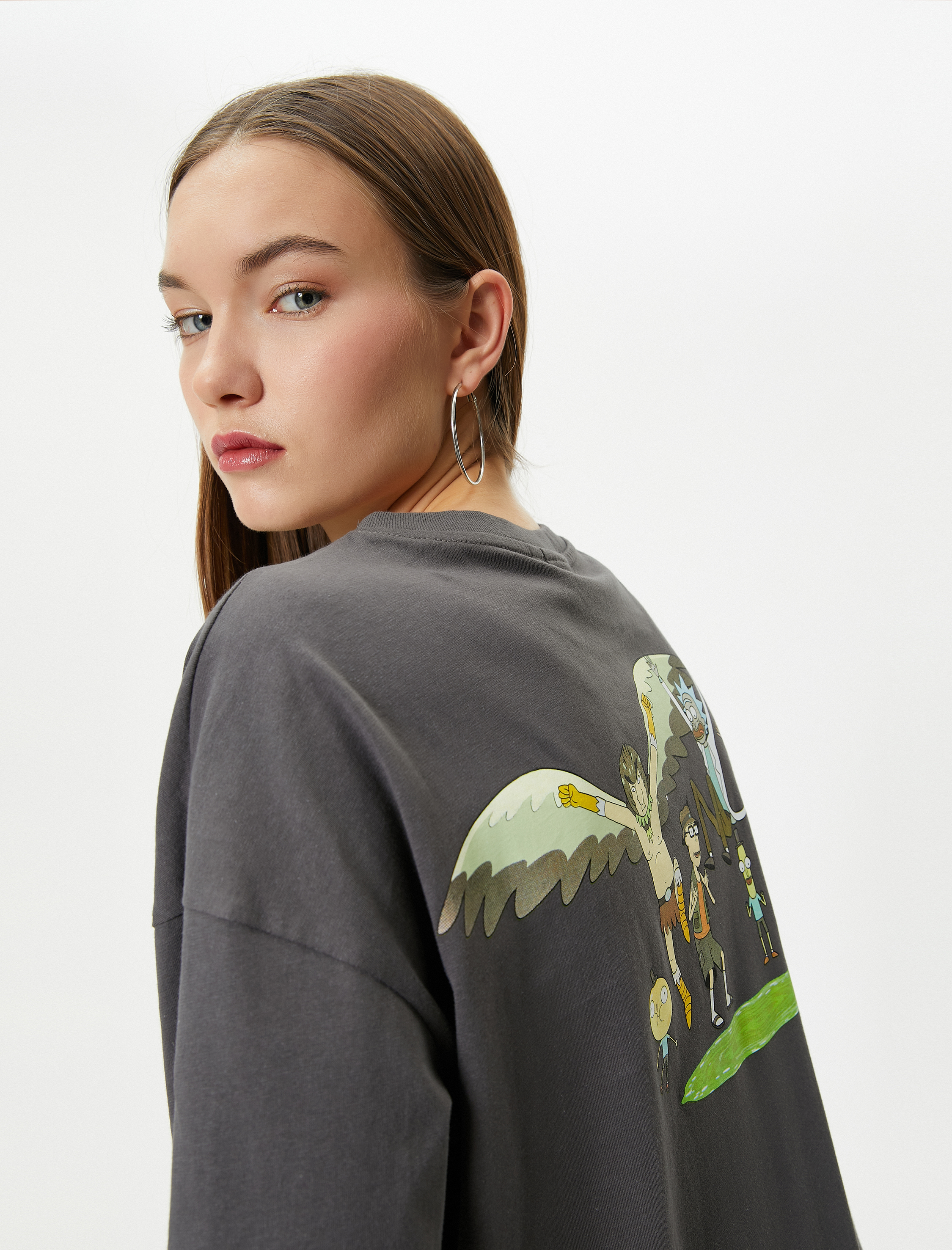   Rick and Morty Tişört Arkası Baskılı Lisanslı Kısa Kollu Bisiklet Yaka Pamuklu