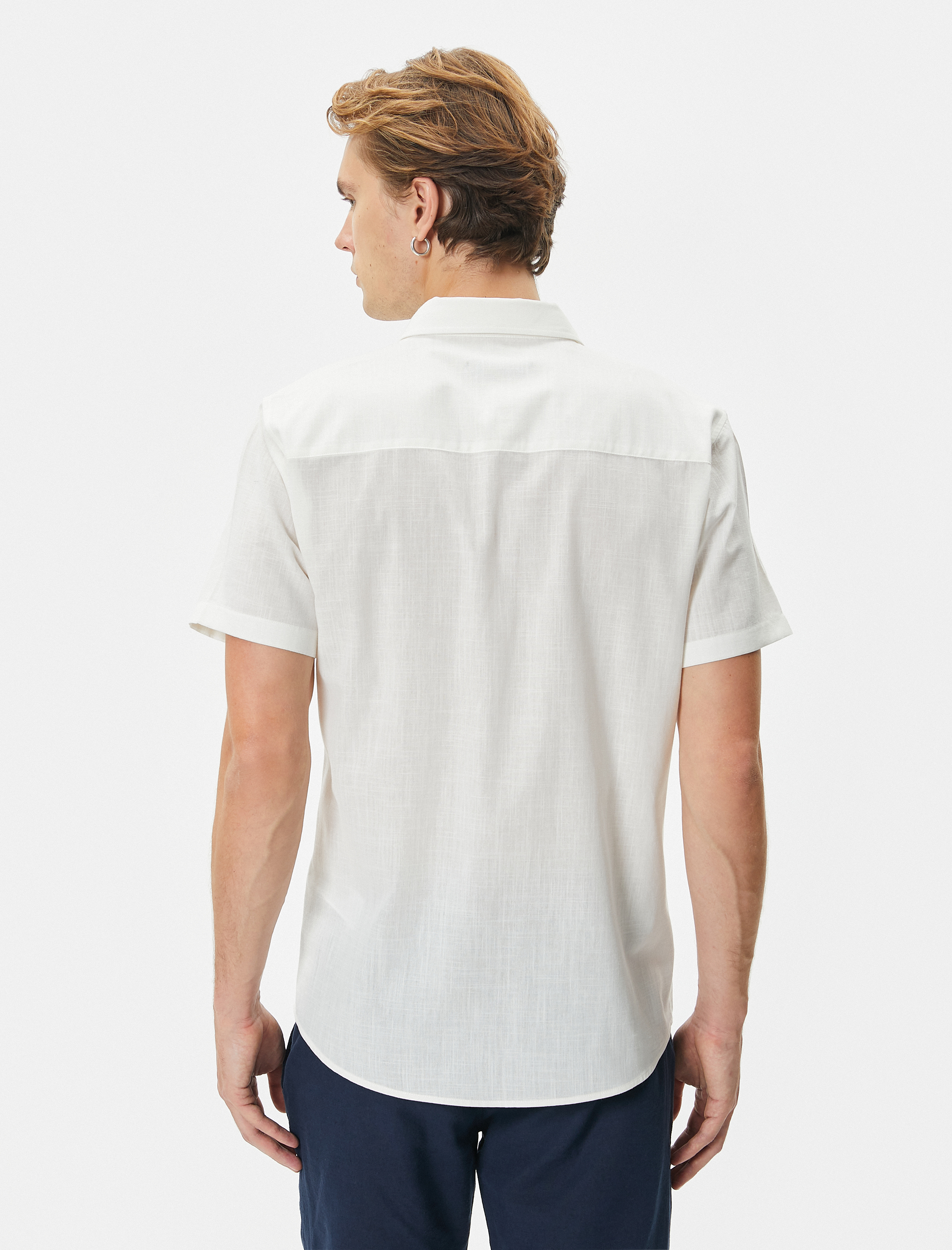 Kısa Kollu Gömlek Slim Fit Klasik Yaka Düğmeli Cep Detaylı