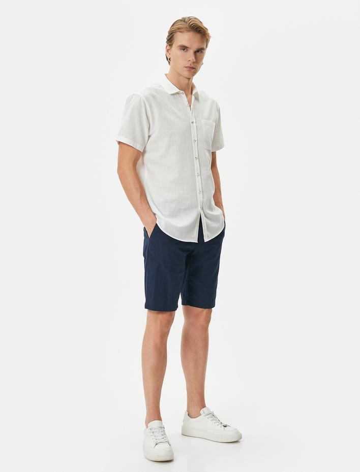  Kısa Kollu Gömlek Slim Fit Klasik Yaka Düğmeli Cep Detaylı