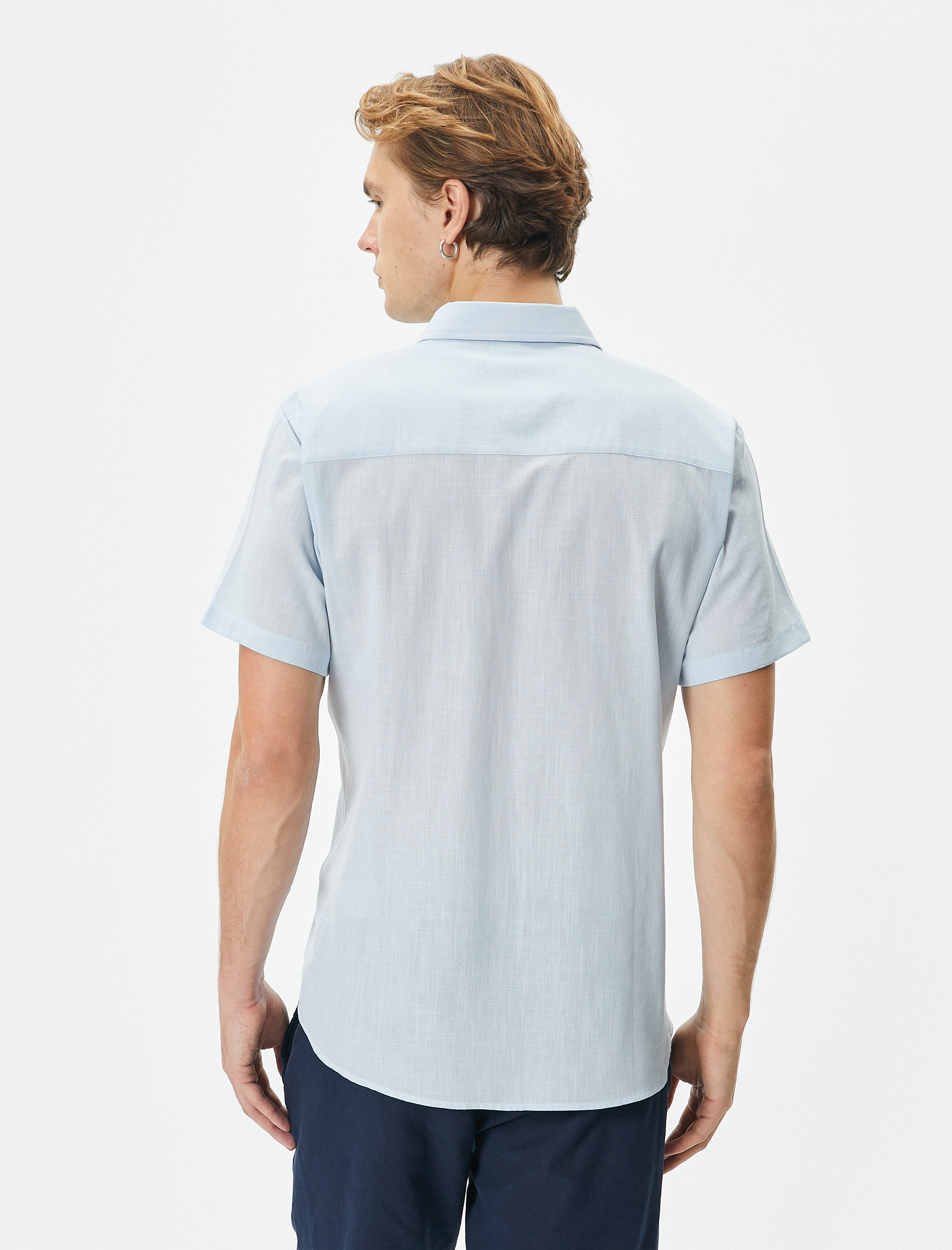 Kısa Kollu Gömlek Slim Fit Klasik Yaka Düğmeli Cep Detaylı