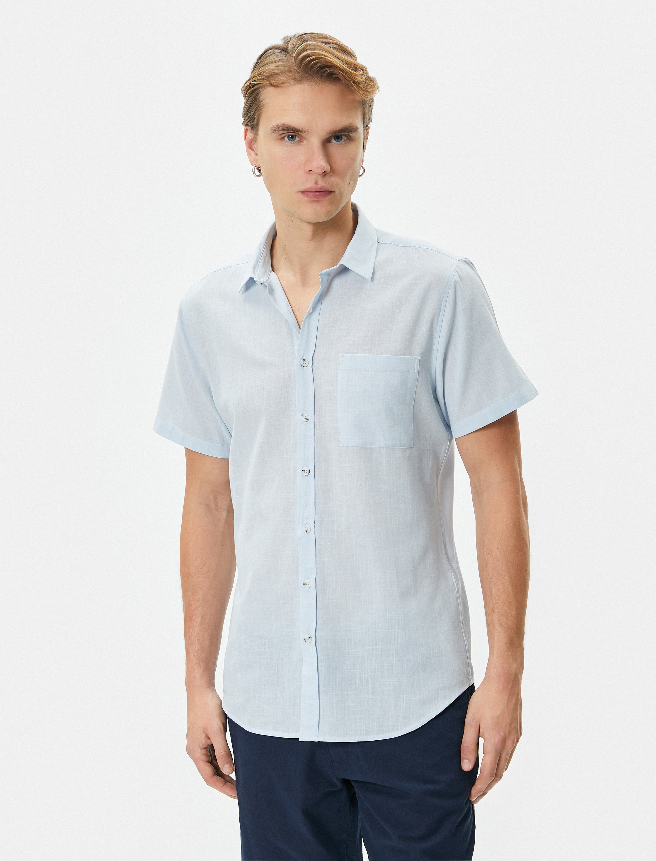 Kısa Kollu Gömlek Slim Fit Klasik Yaka Düğmeli Cep Detaylı