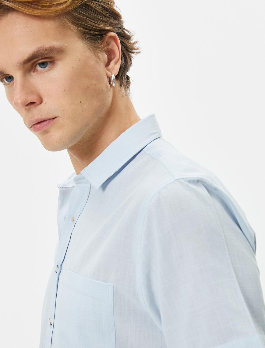   Kısa Kollu Gömlek Slim Fit Klasik Yaka Düğmeli Cep Detaylı
