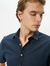Kısa Kollu Gömlek Slim Fit Klasik Yaka Düğmeli Cep Detaylı
